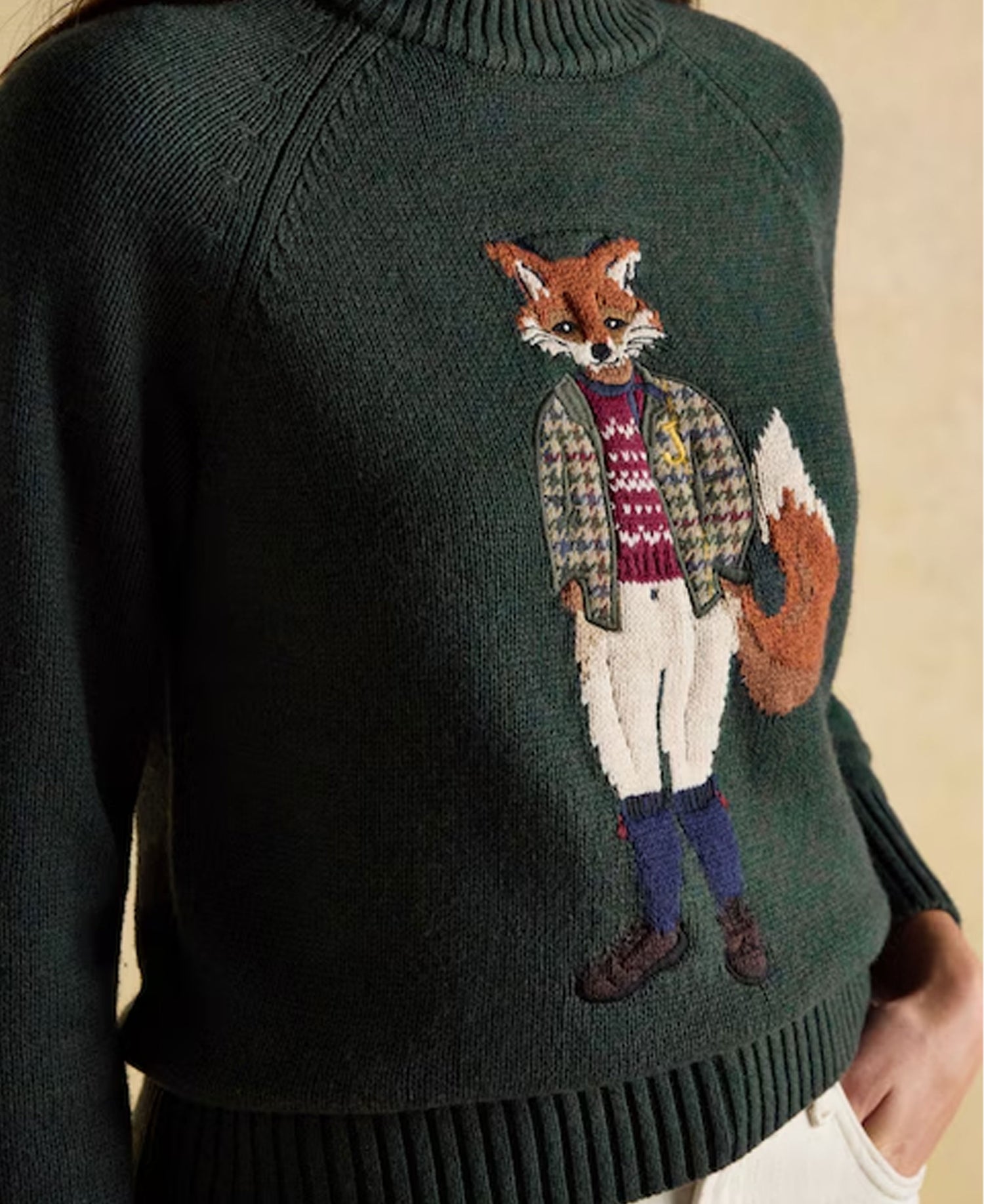 Jonty Intarsia Crew Neck Jumper - Green