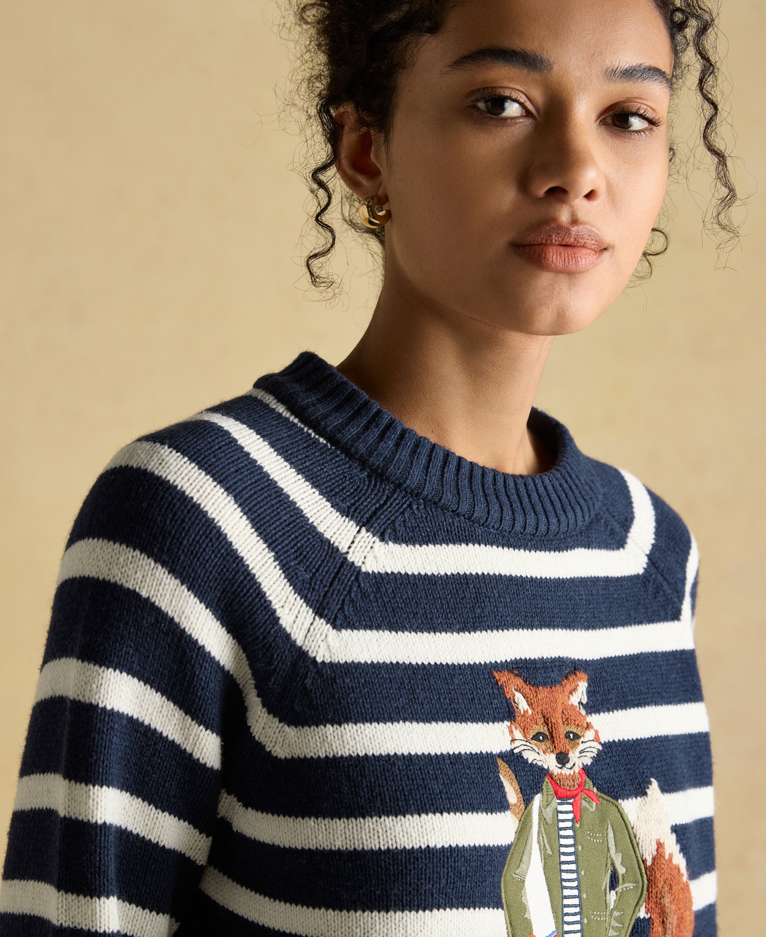 Renard Jonty Intarsia Crew Neck Jumper - Navy