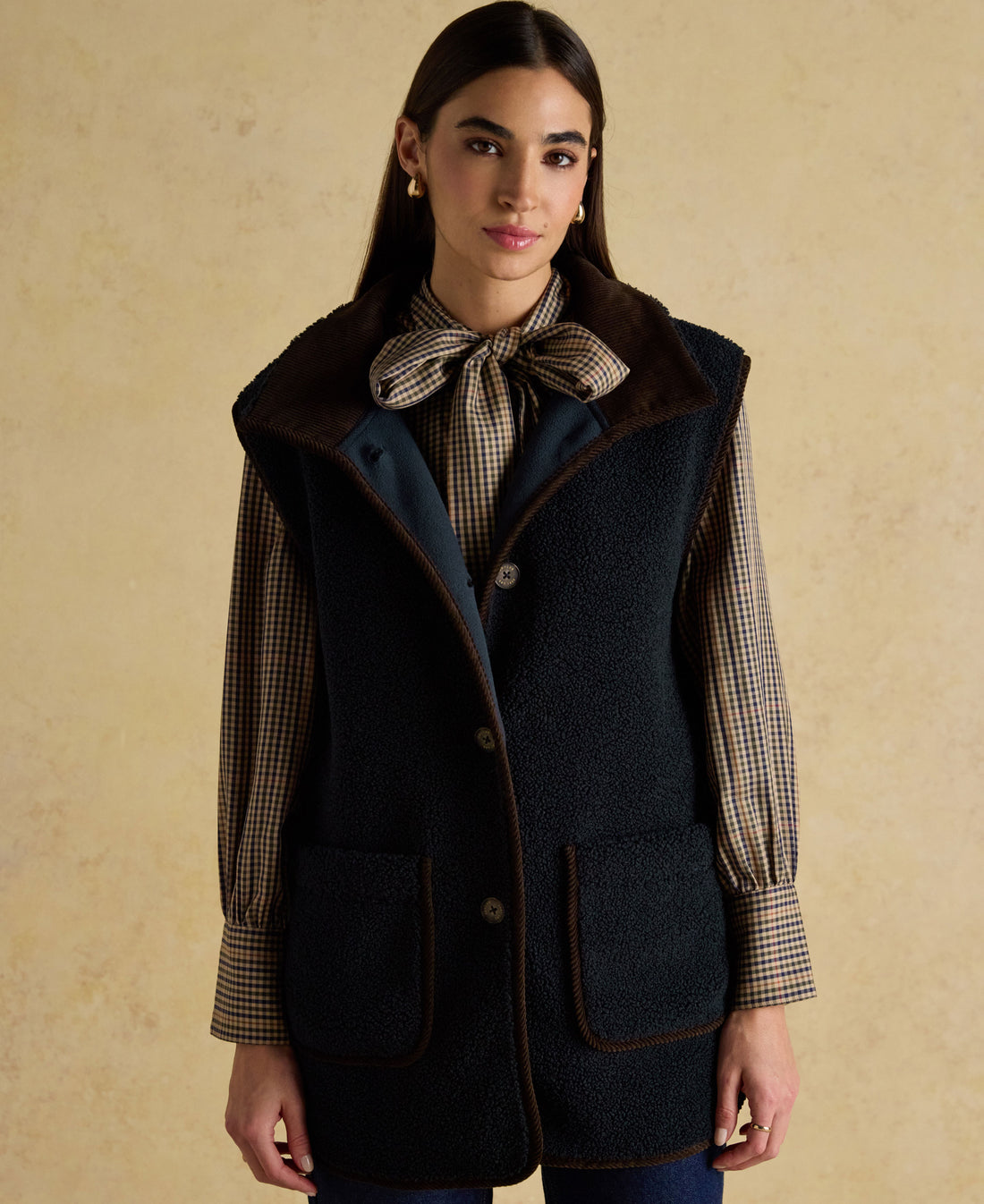 Sadie Longline Fleece Gilet - Navy