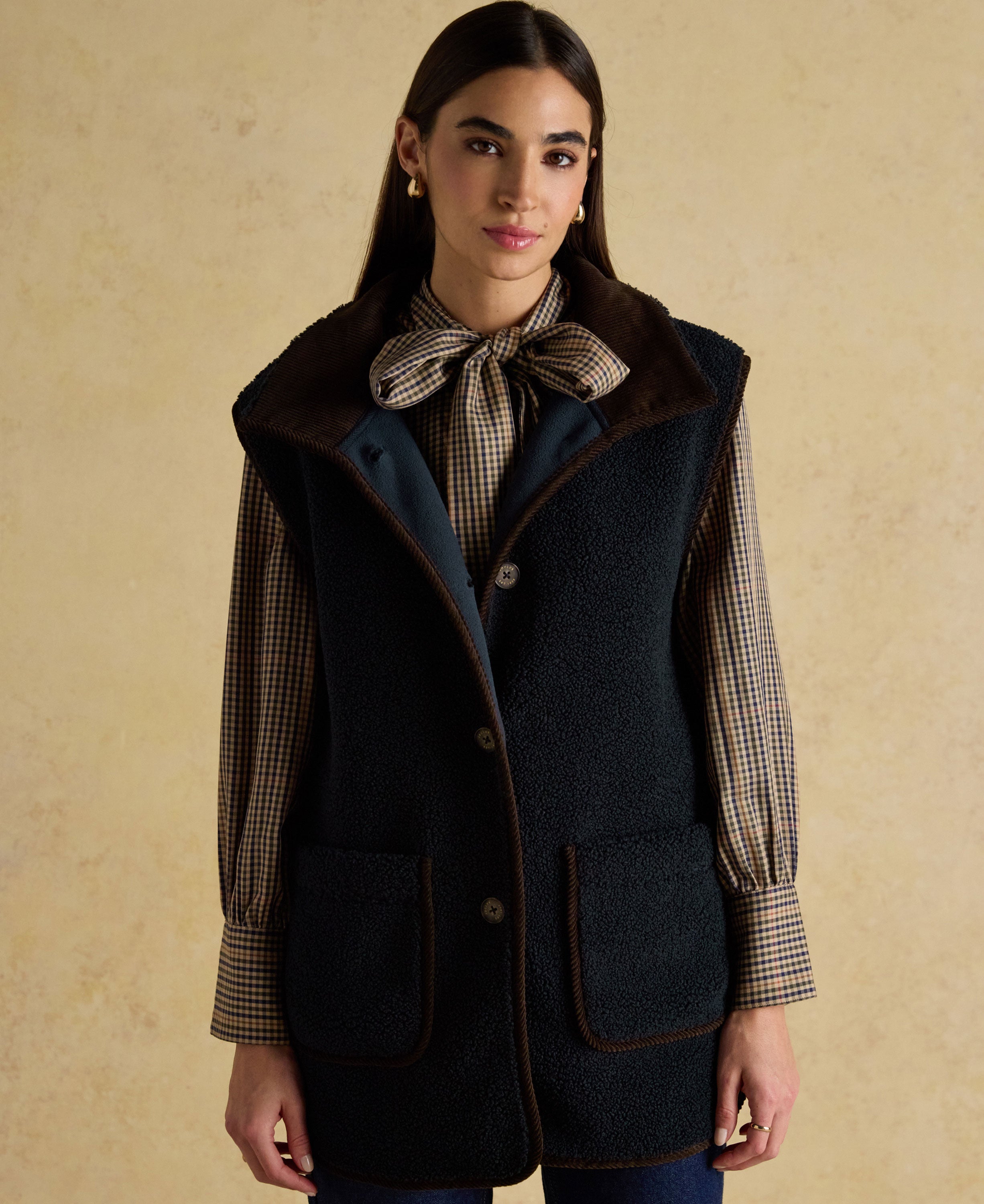 Sadie Longline Fleece Gilet - Navy