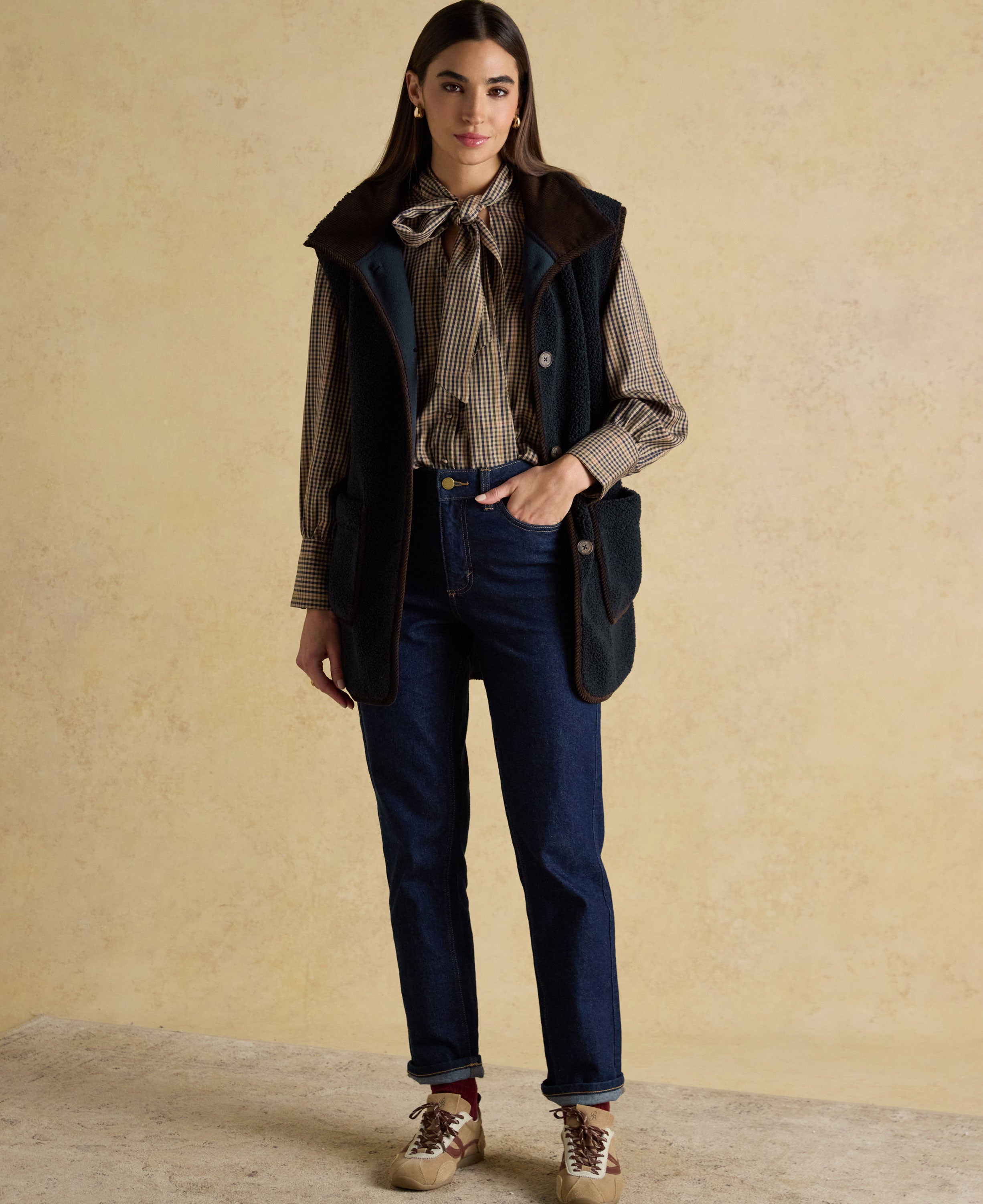 Sadie Longline Fleece Gilet - Navy