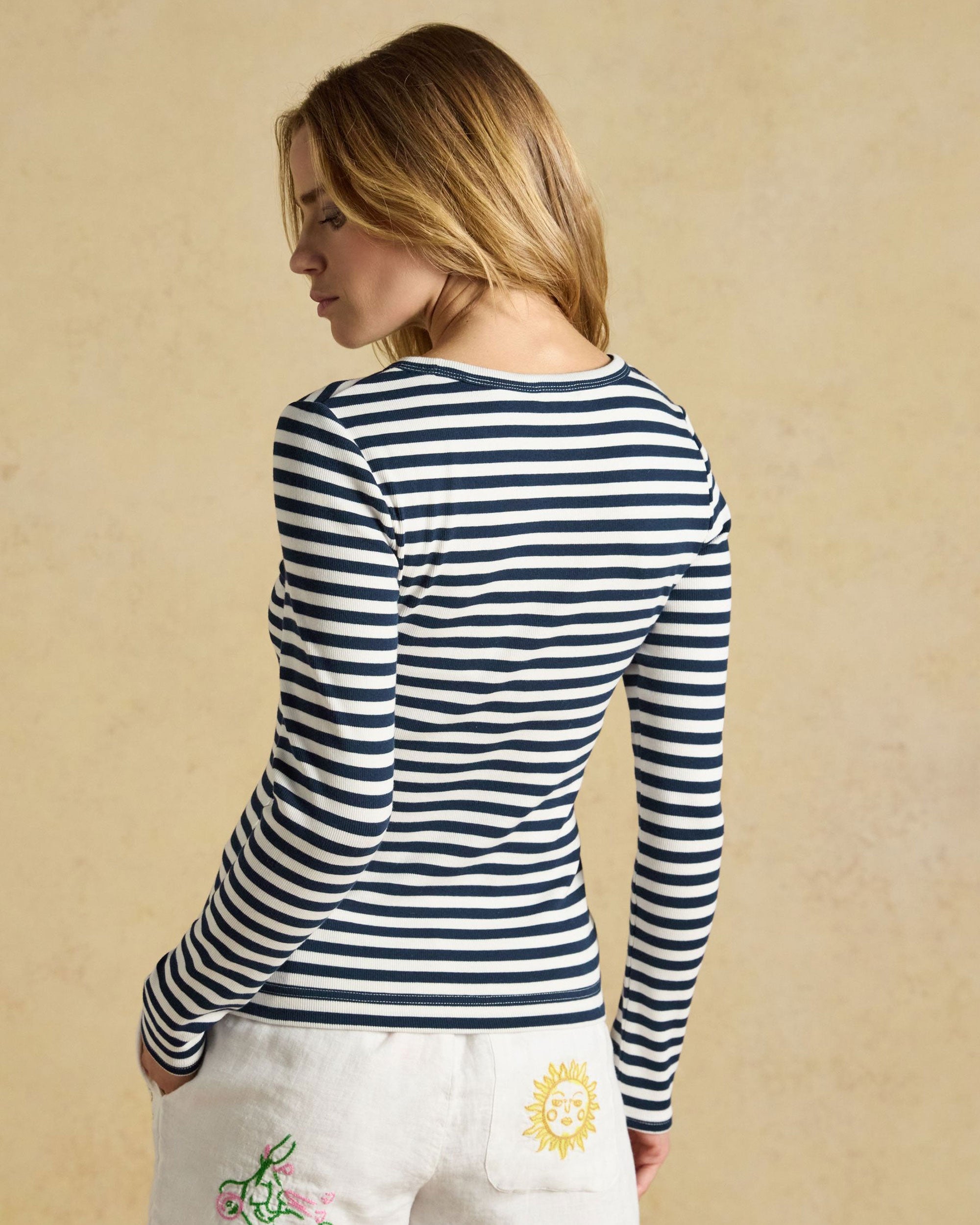 Sophie Striped Long Sleeve T-Shirt - Navy Creme