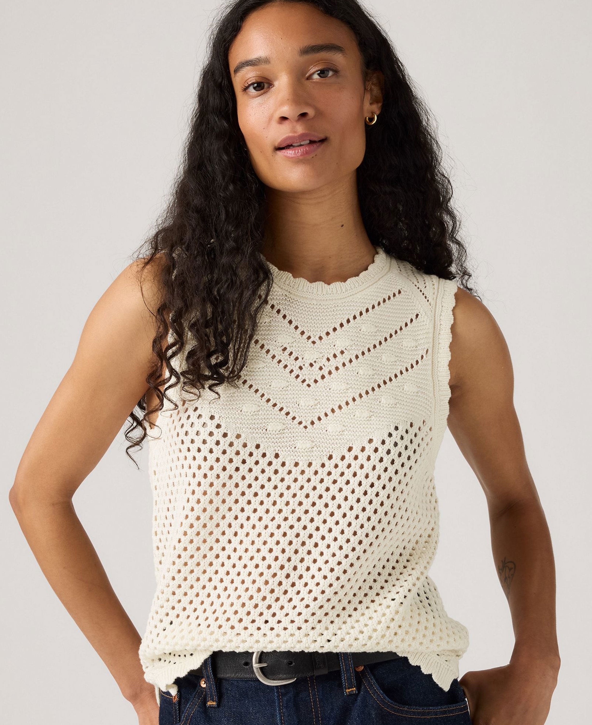 Adrienne Crochet Tank - Egret