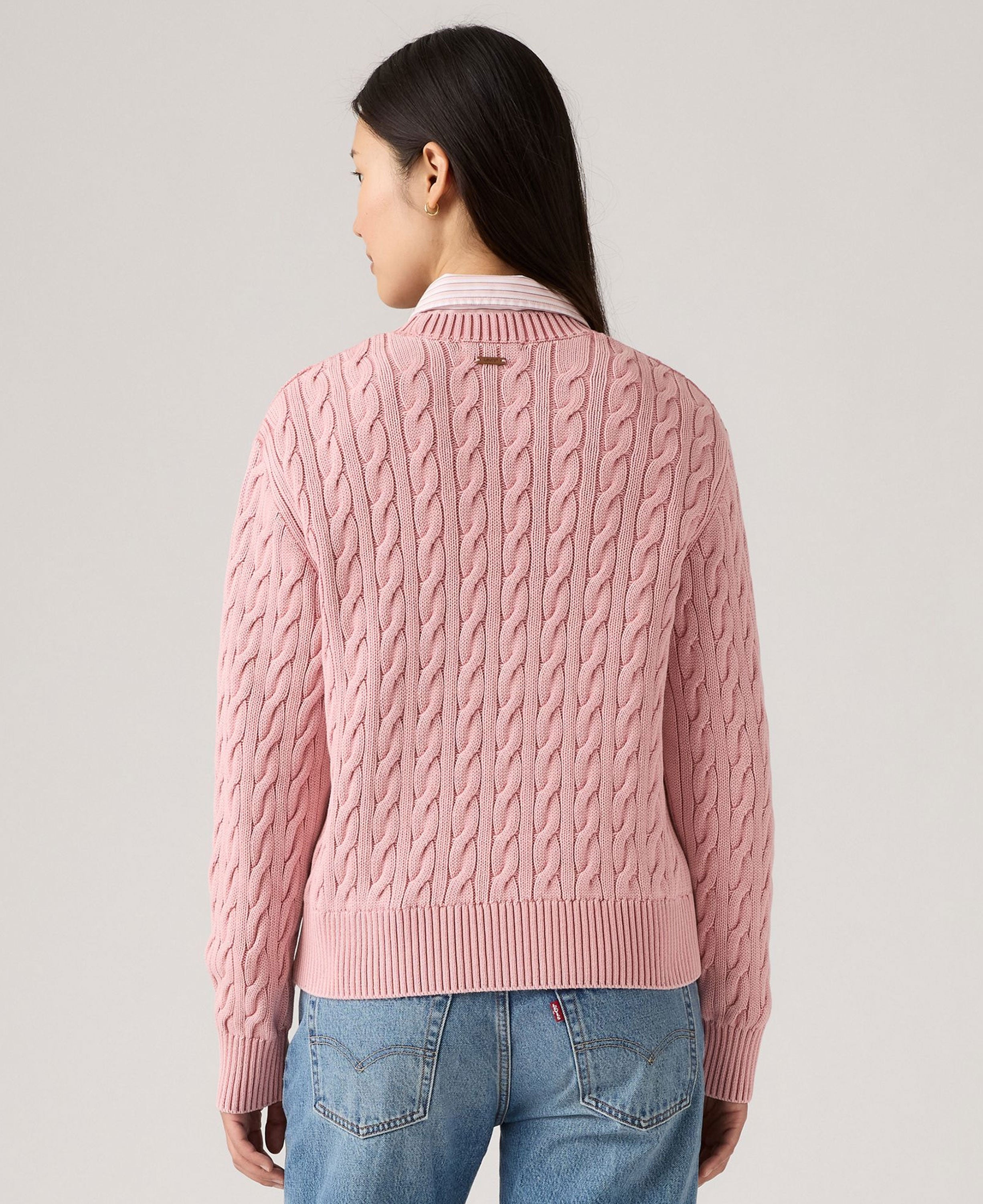 Boyfriend Cable Crew Pullover - Pink