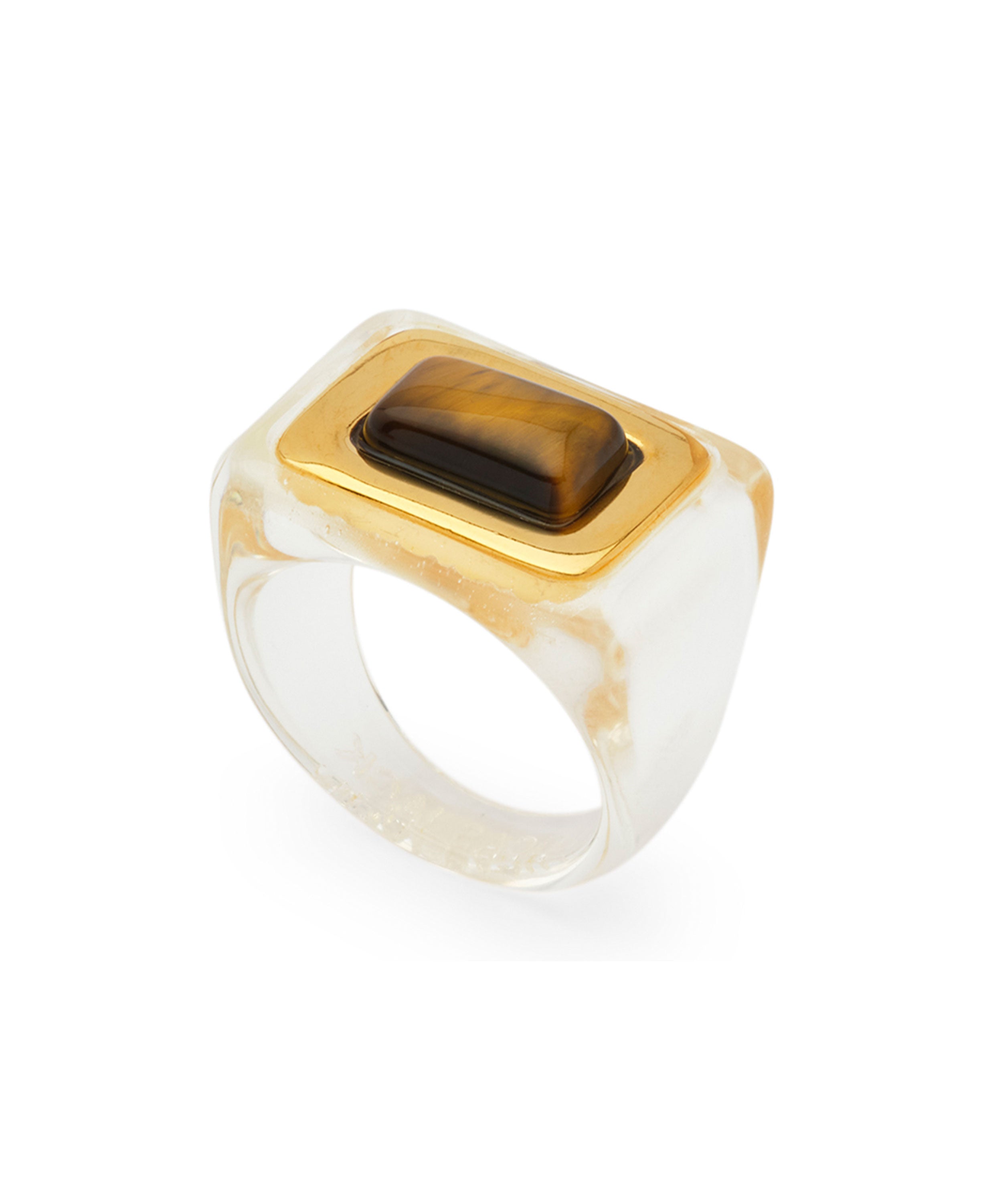 Clear Resin Ring - Tiger Eye