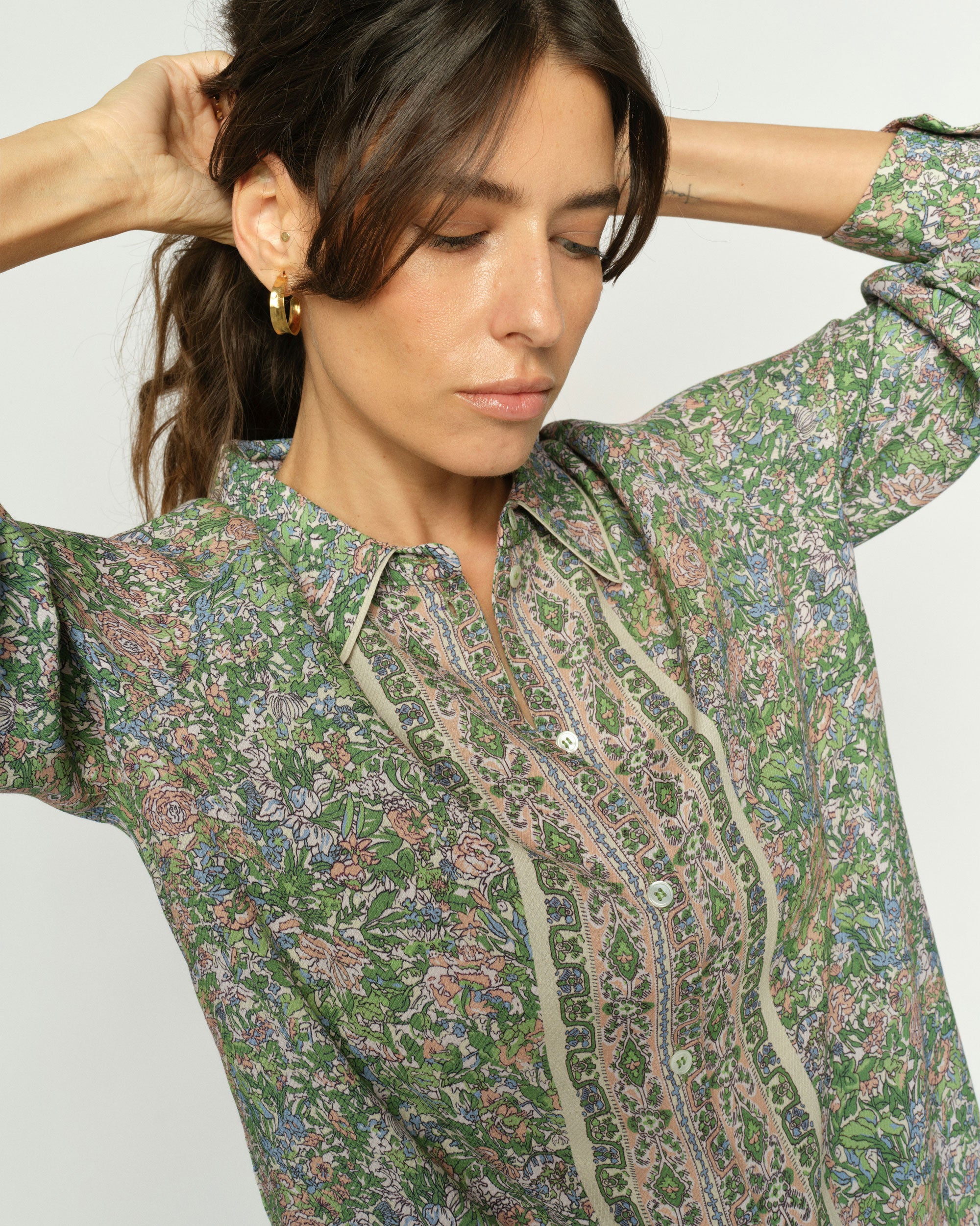 Kana Flowish Orchid Shirt - Turf Green