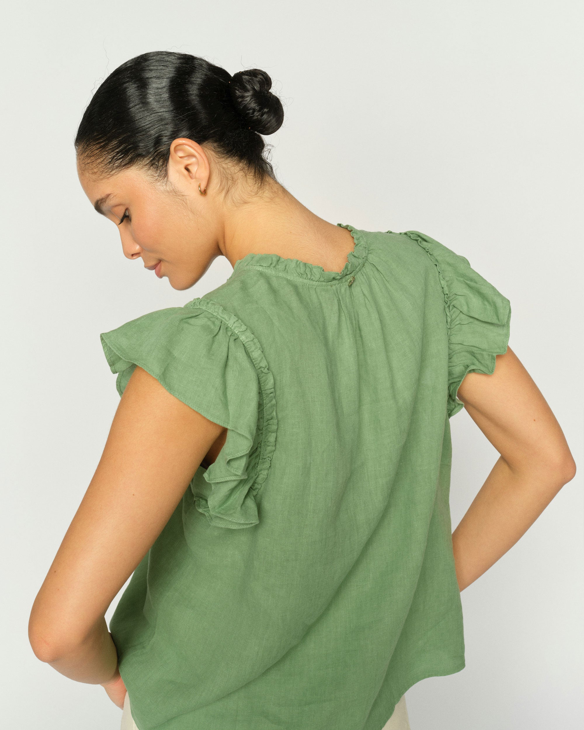 Tea Linen Blouse - Turf Green