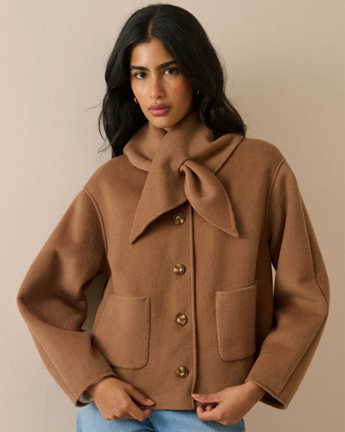 Tie Neck Jacket - Beige