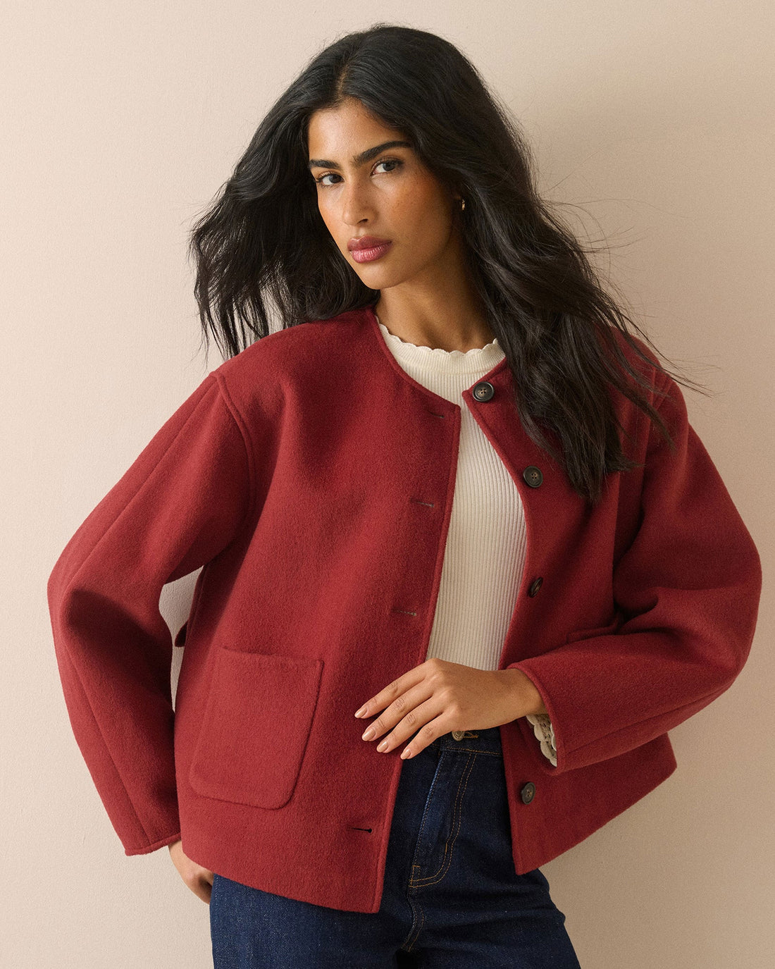 Tie Neck Jacket - Red
