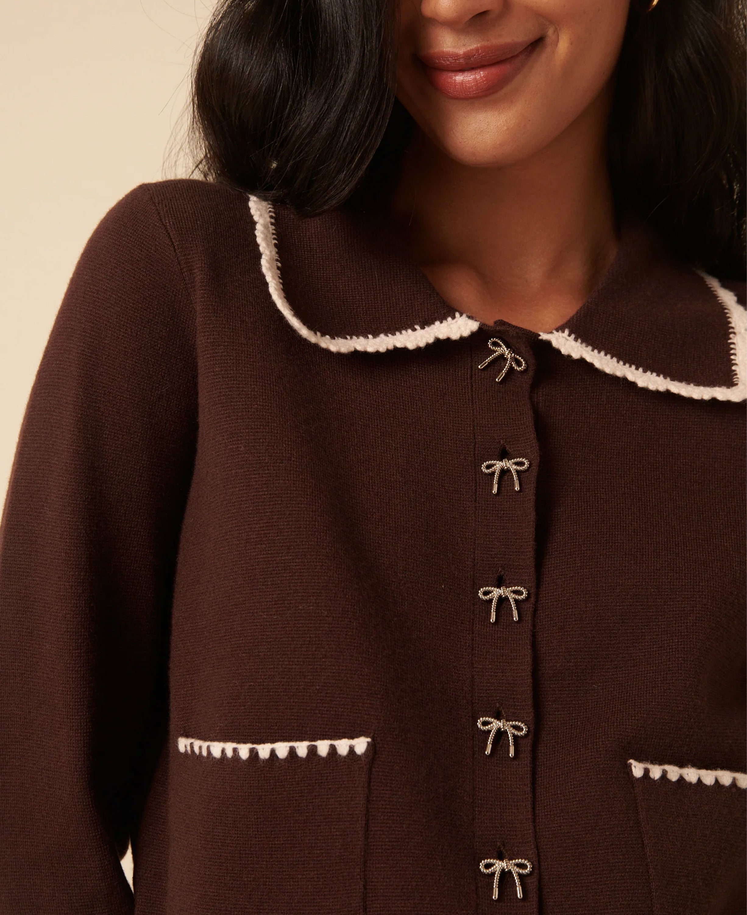 Crochet Knitted Cardigan - Brown