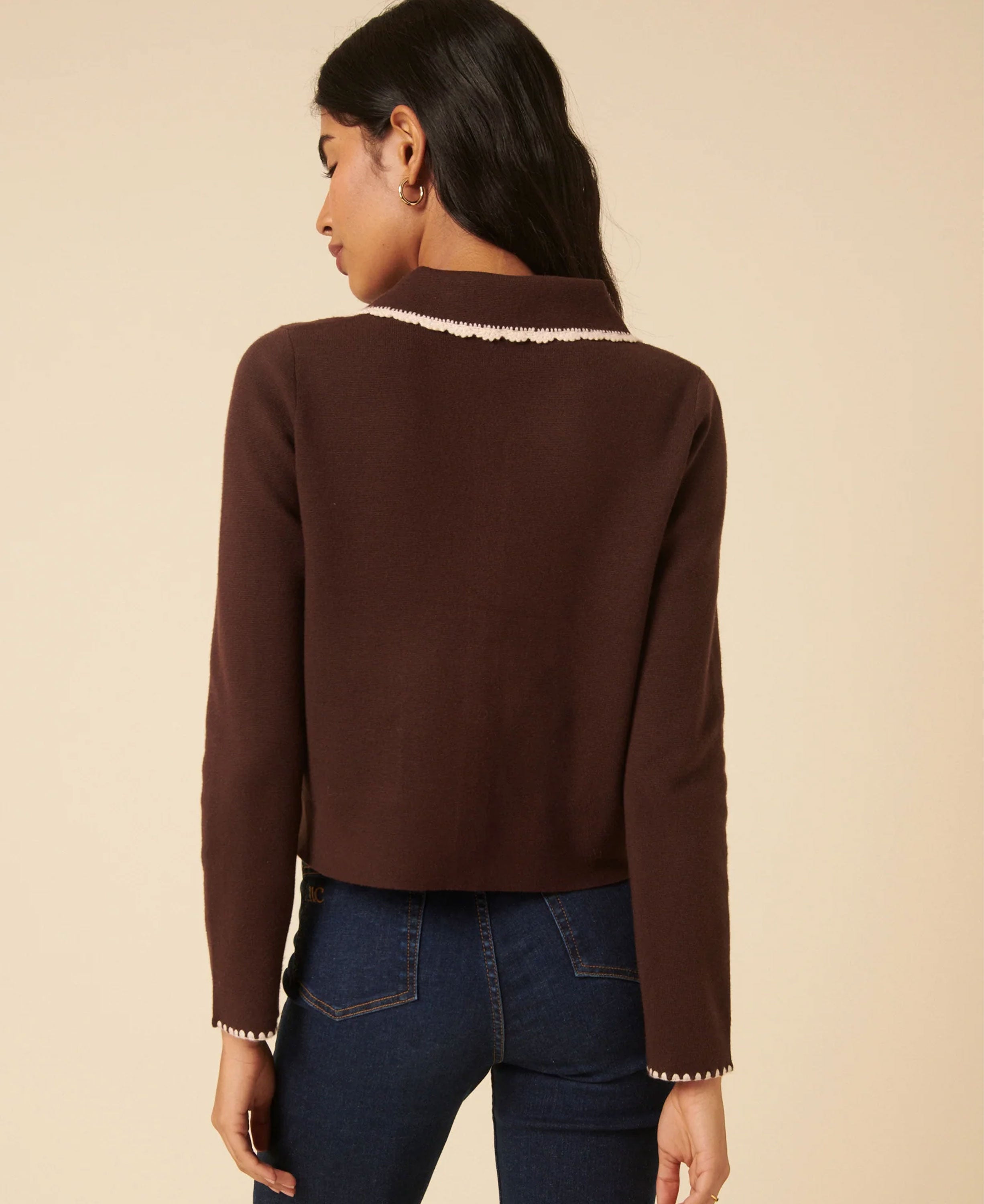 Crochet Knitted Cardigan - Brown
