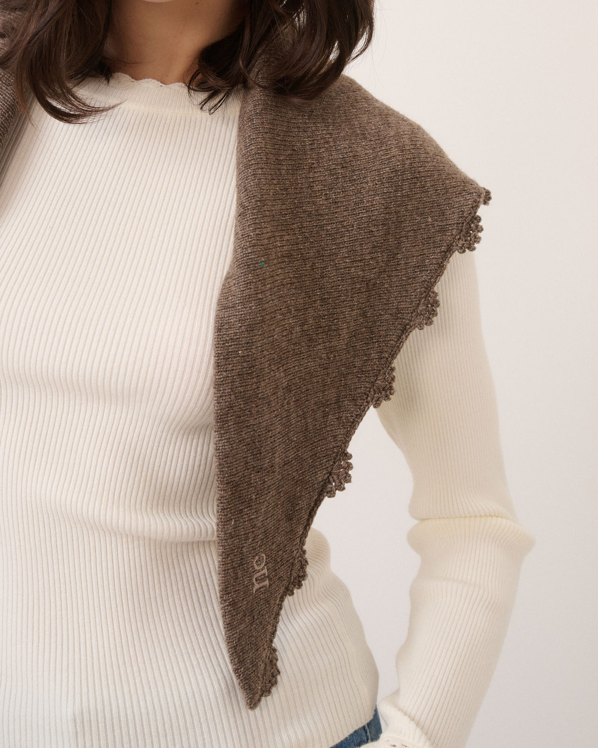 Crochet Triangle Scarf - Beige