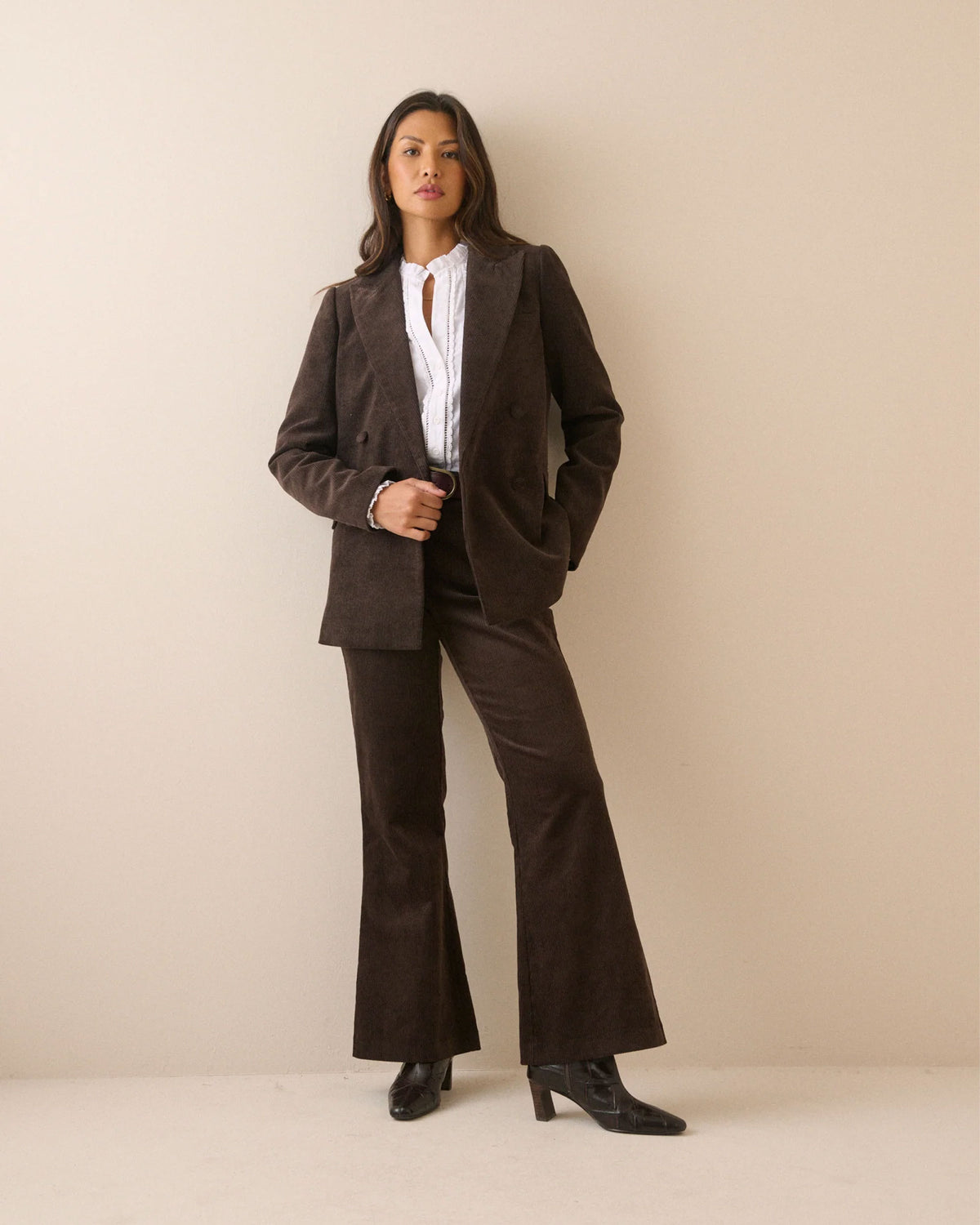 Cord Double Breasted Alicia Blazer - Brown