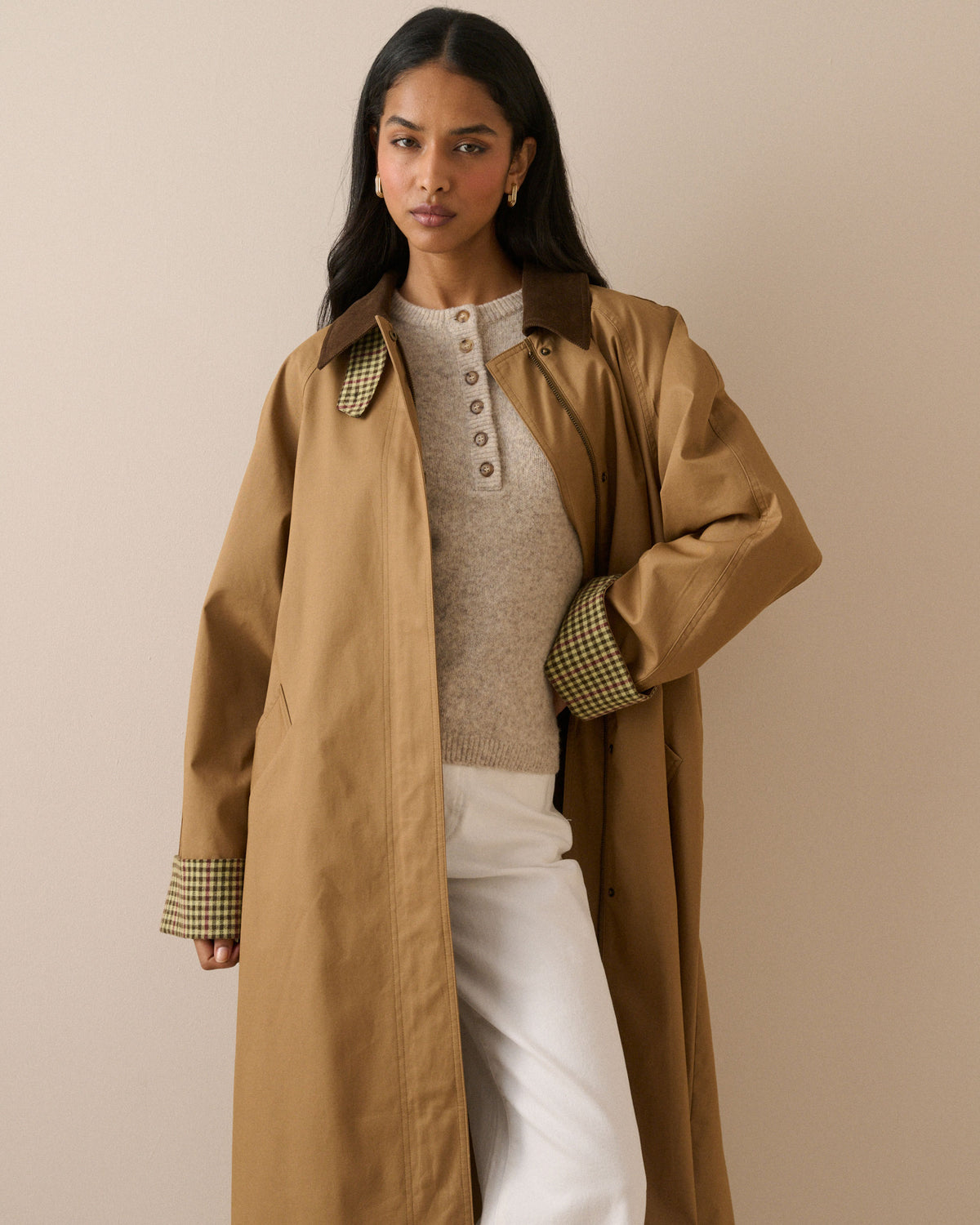 Henley Long Sleeve Jumper - Beige