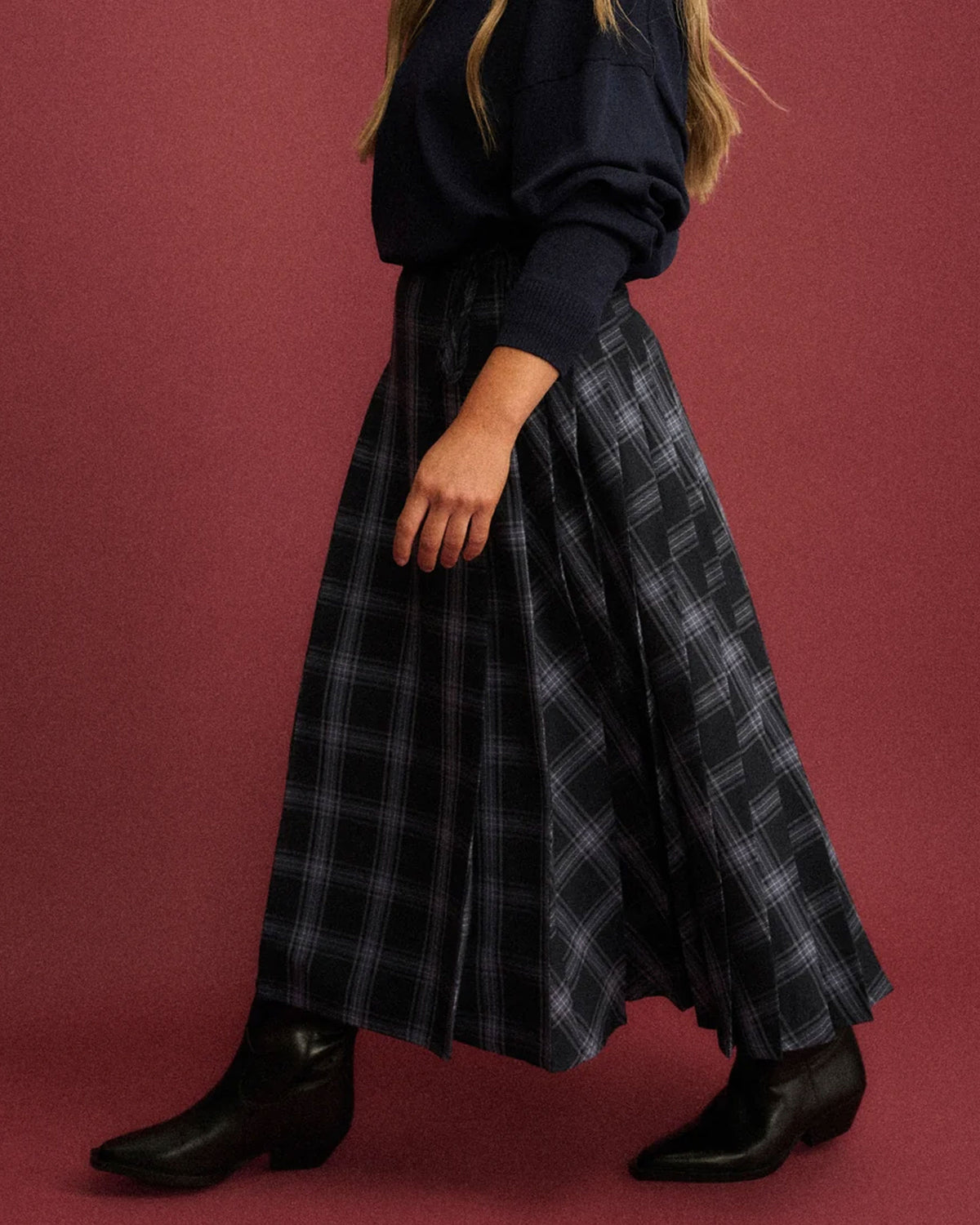Pleated Midi Kilt - Blue
