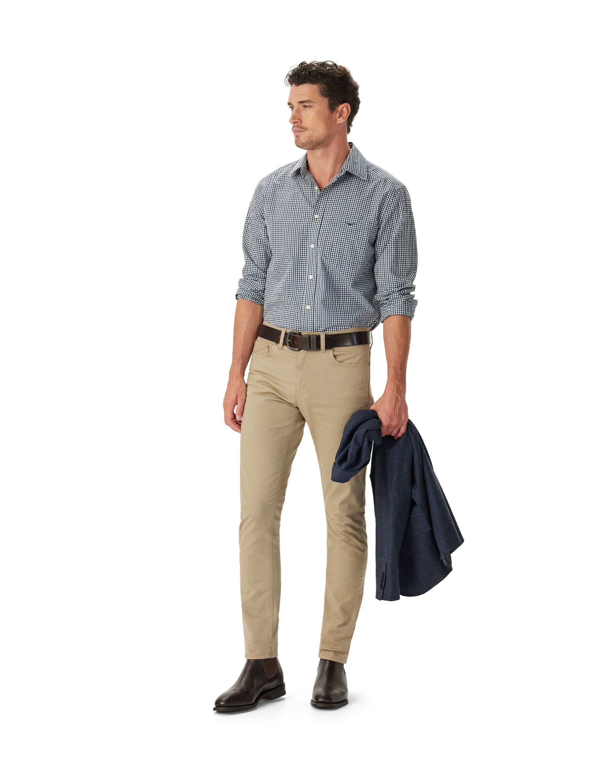 Mogo Poplin Check Shirt - Navy Charcoal