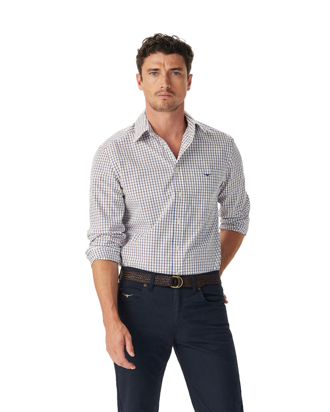 Newland Poplin Check Shirt - Burgundy