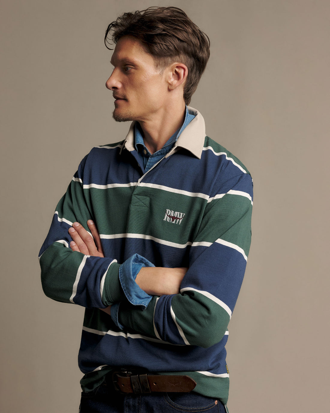 Balmain Stripe Rugby Shirt - Pine/Blue