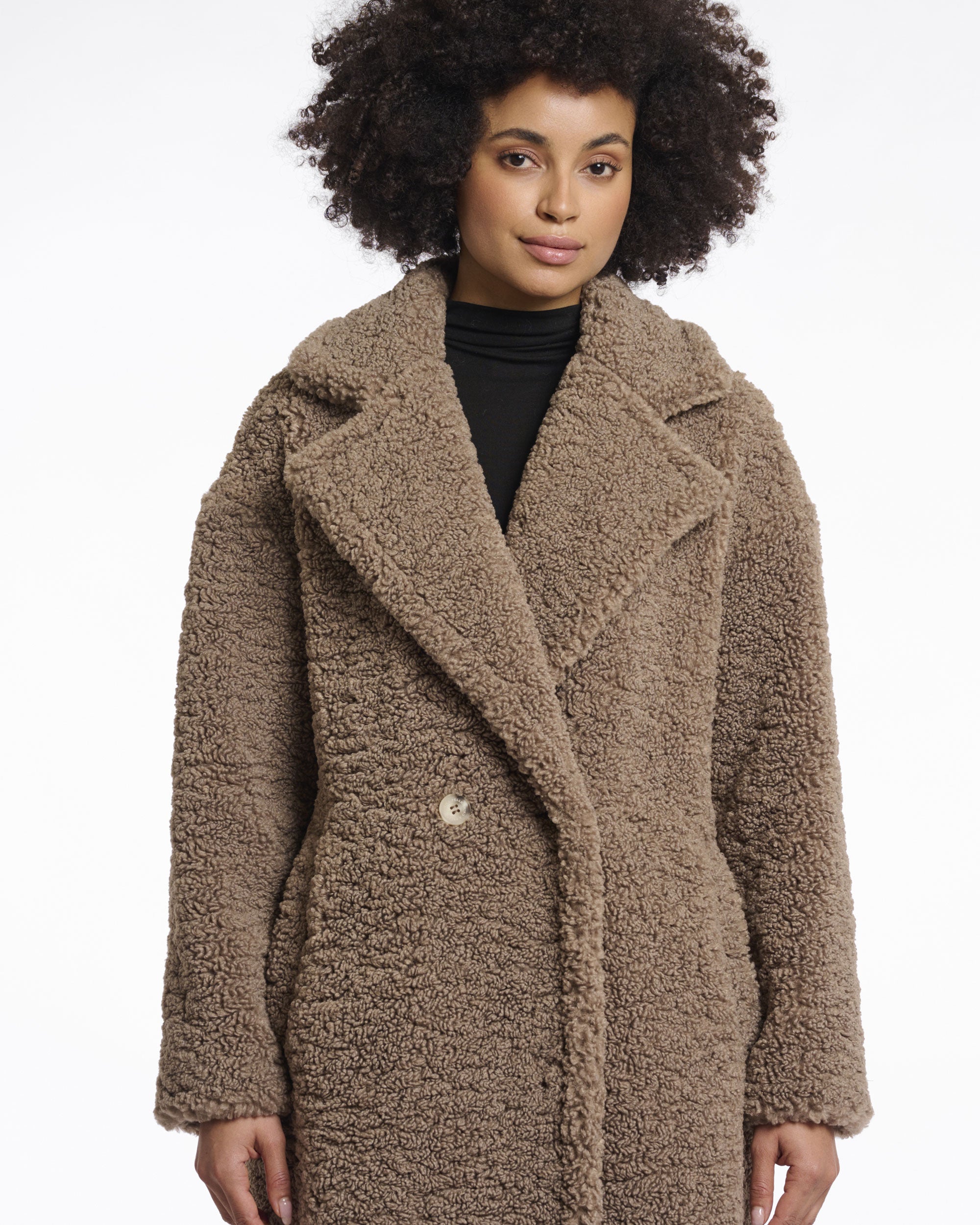 Elicia Double Breasted Teddy Coat - Toffee