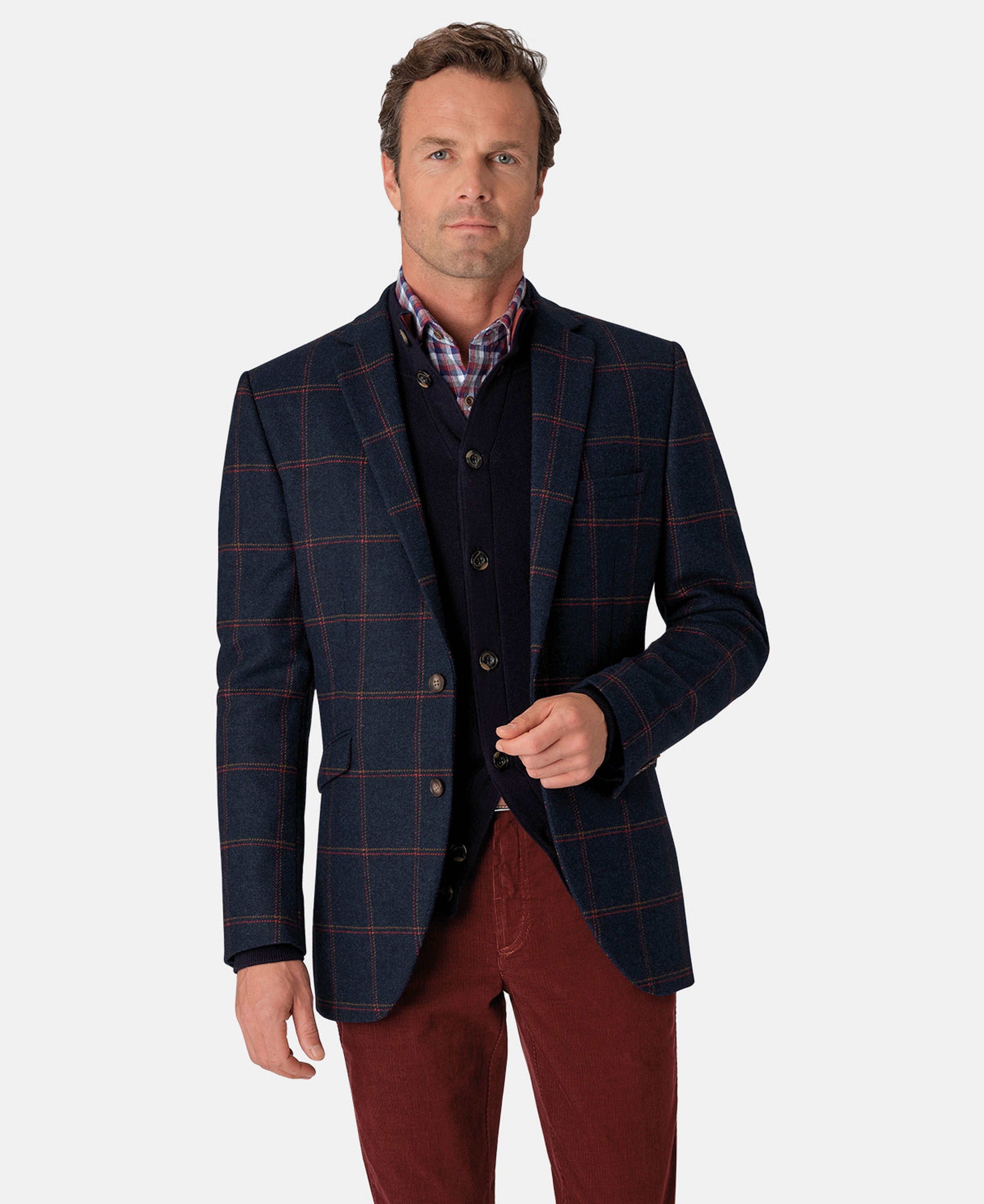 Landmark Brook Taverner Airedale Check Tweed Jacket in Navy Check