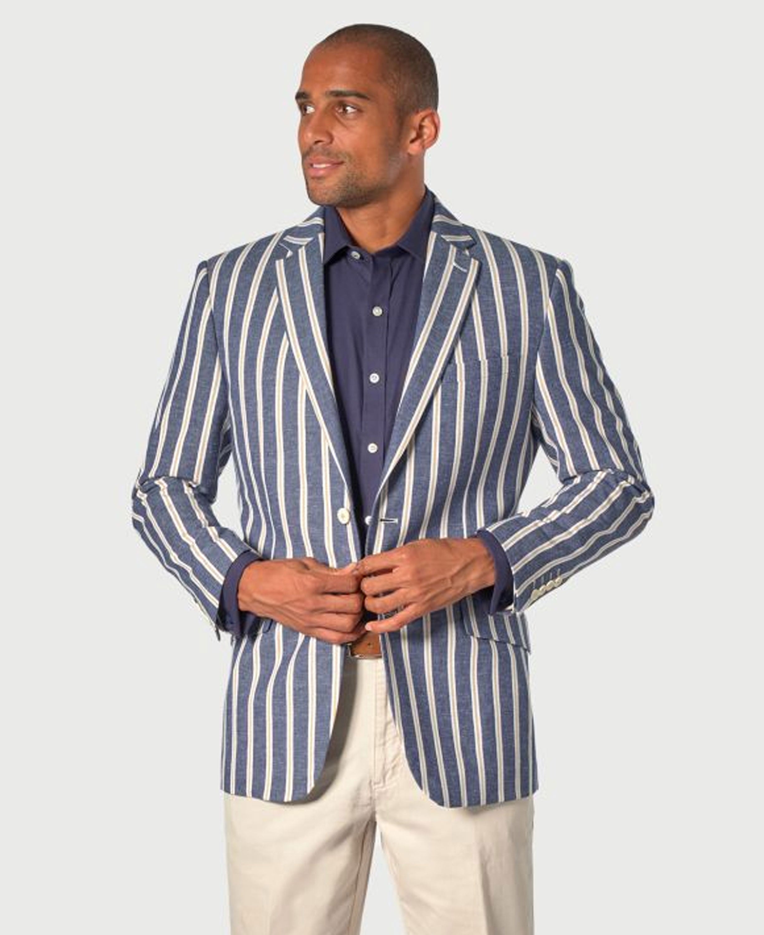 Landmark Brook Taverner Rafter Summer Stripe Jacket in Navy