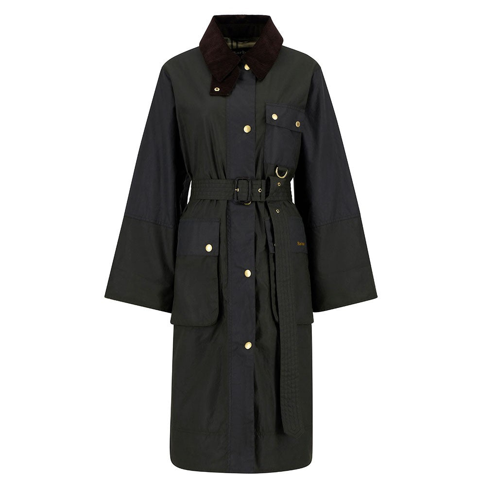 Landmark | Barbour Milda Waxed Trench Coat in Fern/Sage/Ancient Tartan