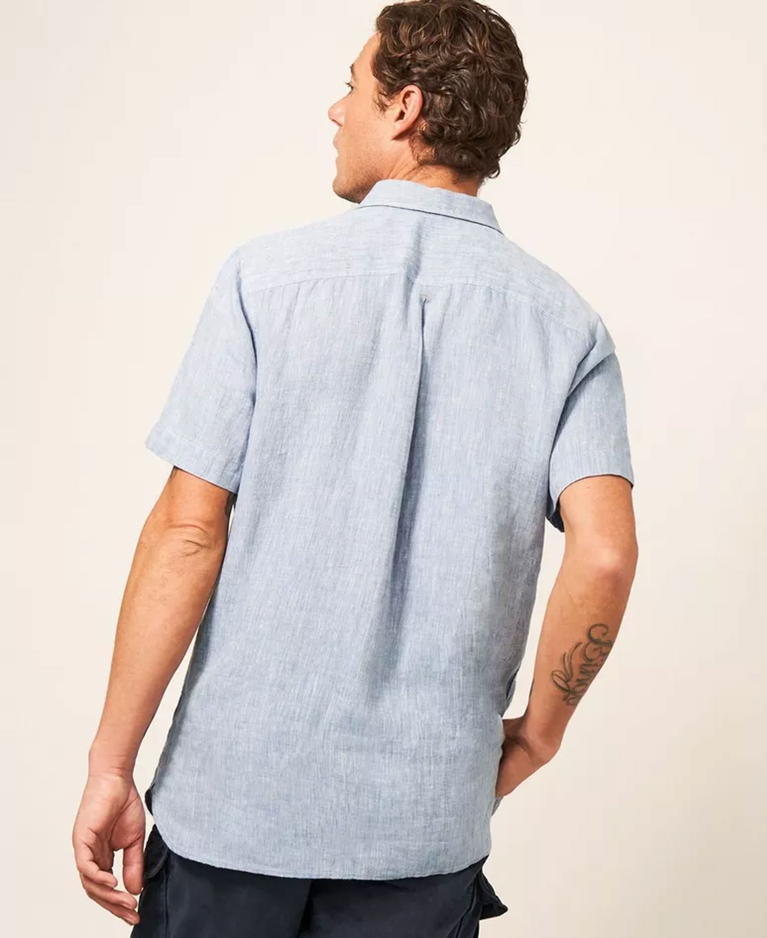 Pembroke Short Sleeve Linen Shirt - Chambray Blue