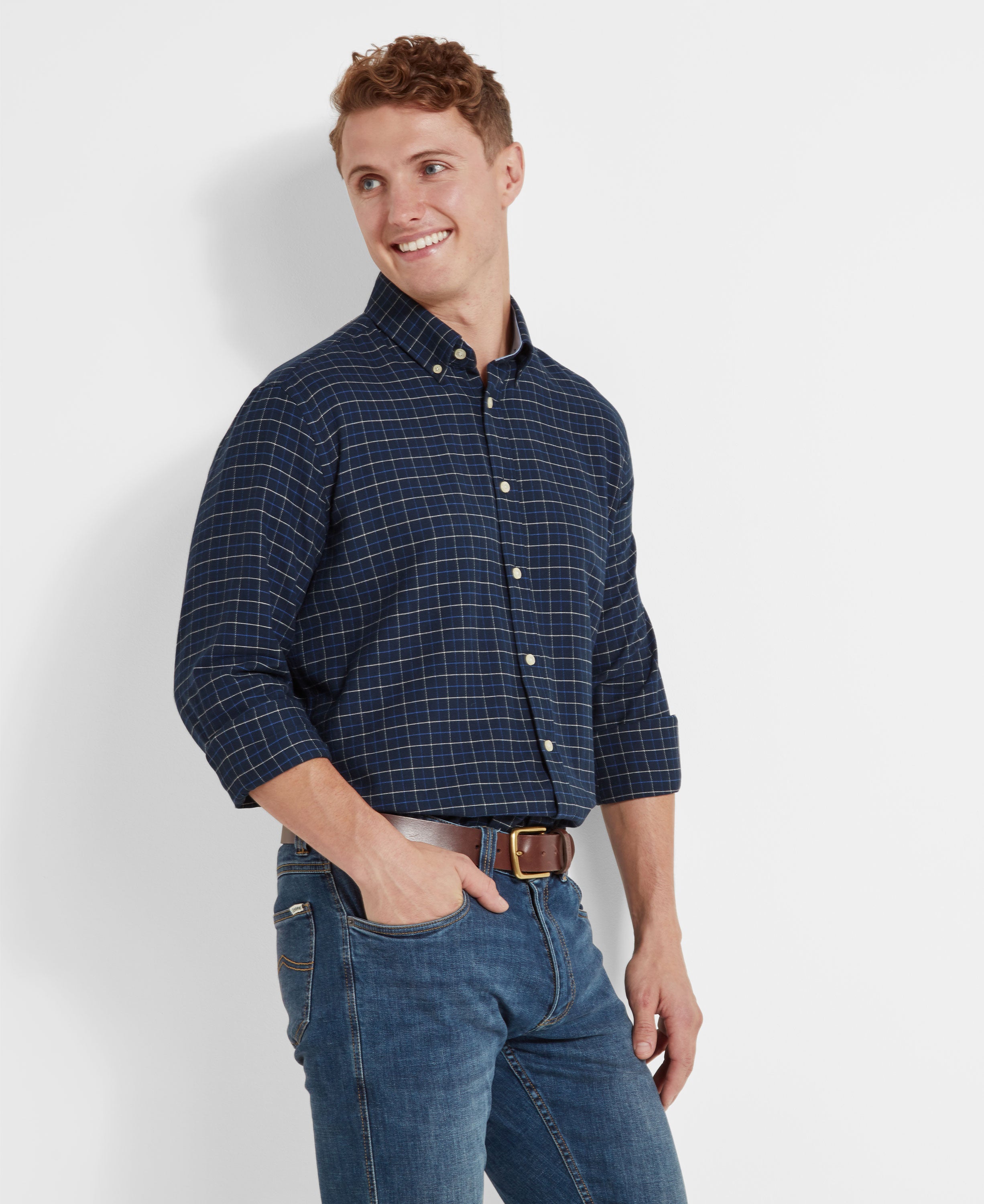Aldeburgh Tailored Shirt - Dusky Blue/Oat Check