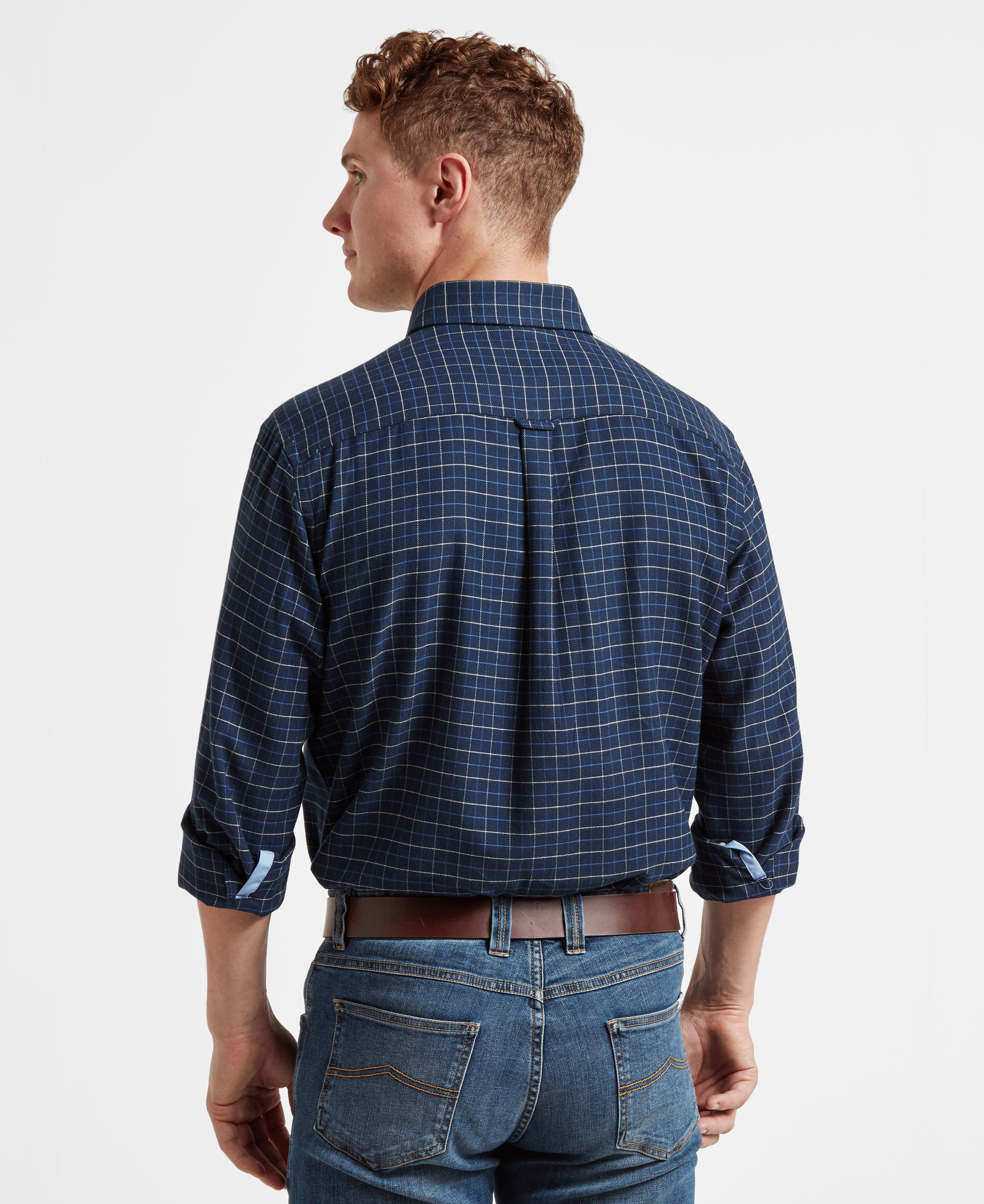 Aldeburgh Tailored Shirt - Dusky Blue/Oat Check