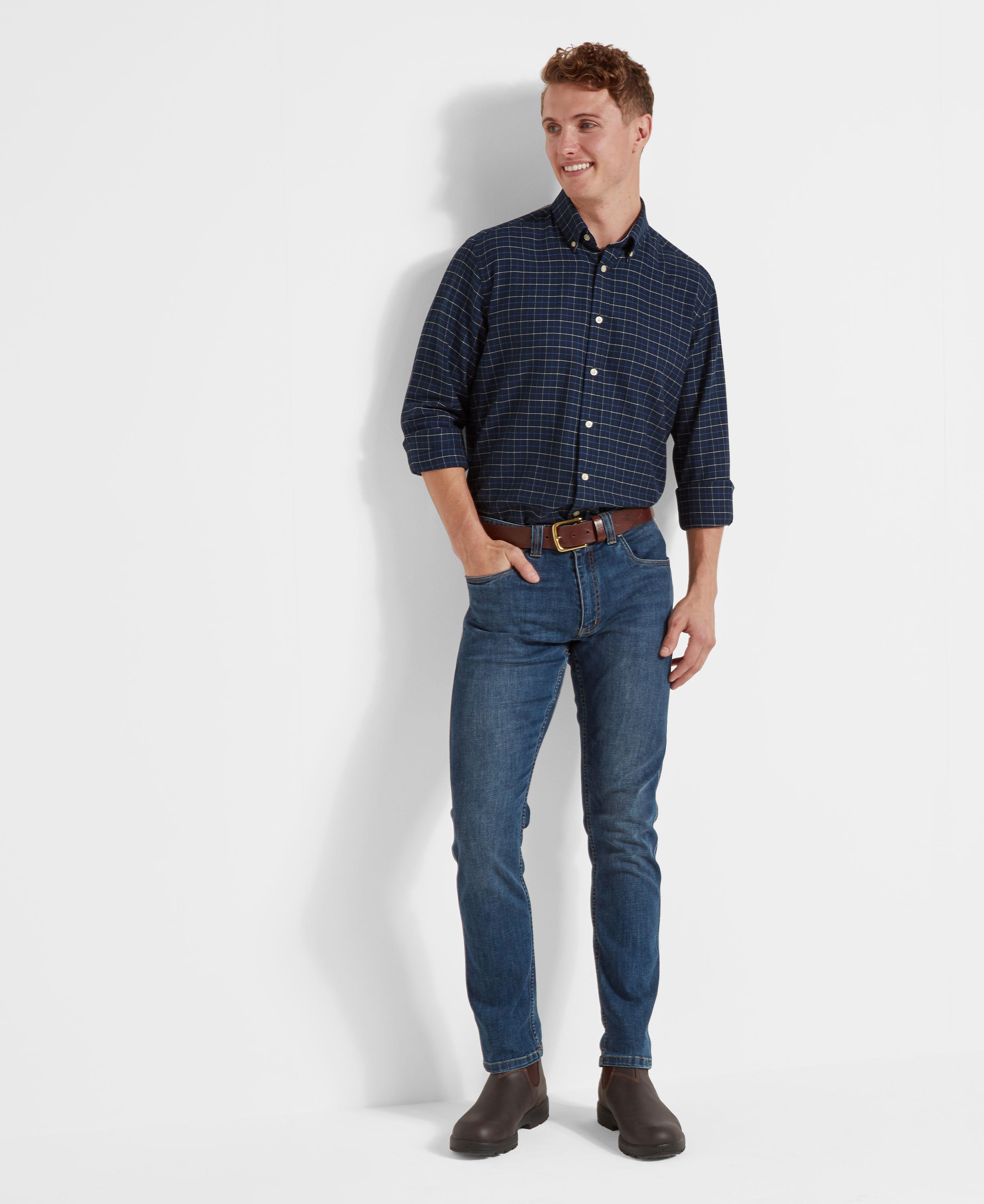 Aldeburgh Tailored Shirt - Dusky Blue/Oat Check