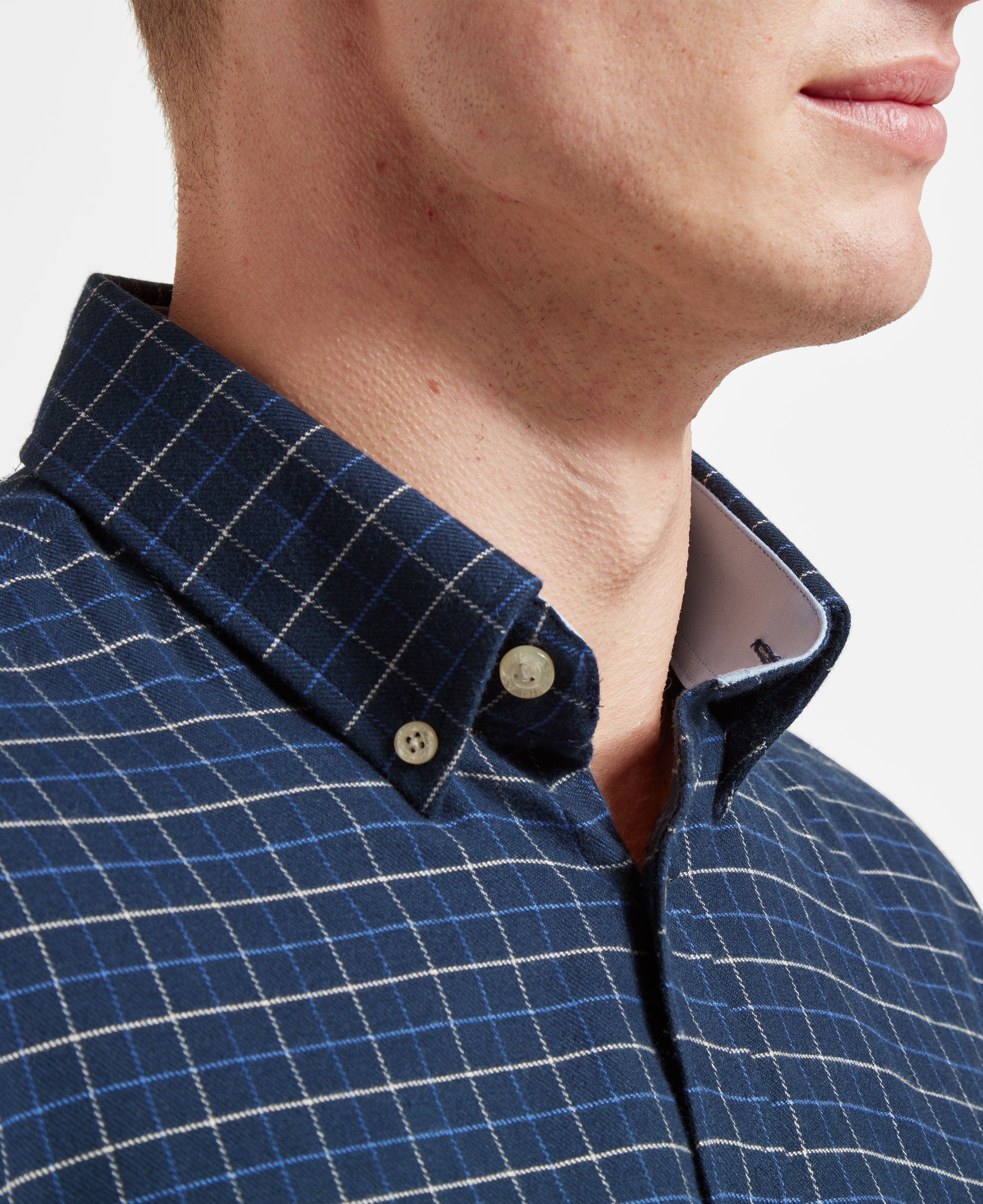 Aldeburgh Tailored Shirt - Dusky Blue/Oat Check