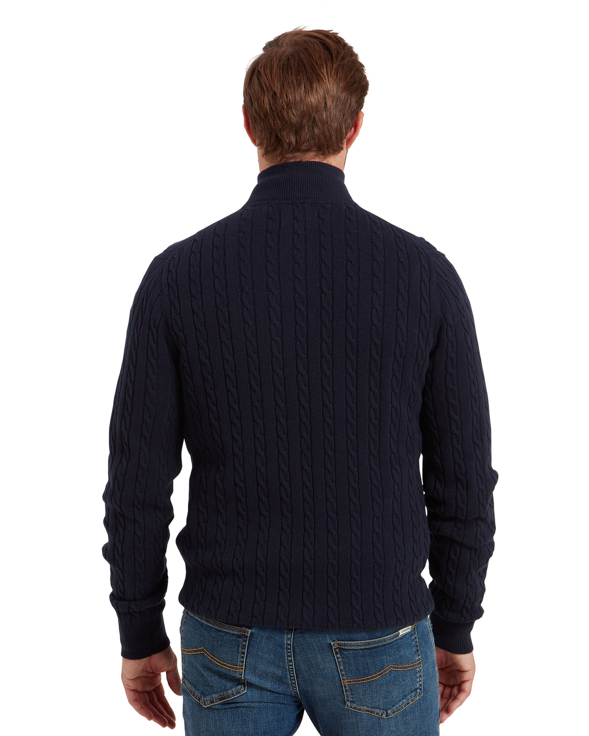Calton Cotton Cashmere Cable 1/4 Zip Jumper - Navy