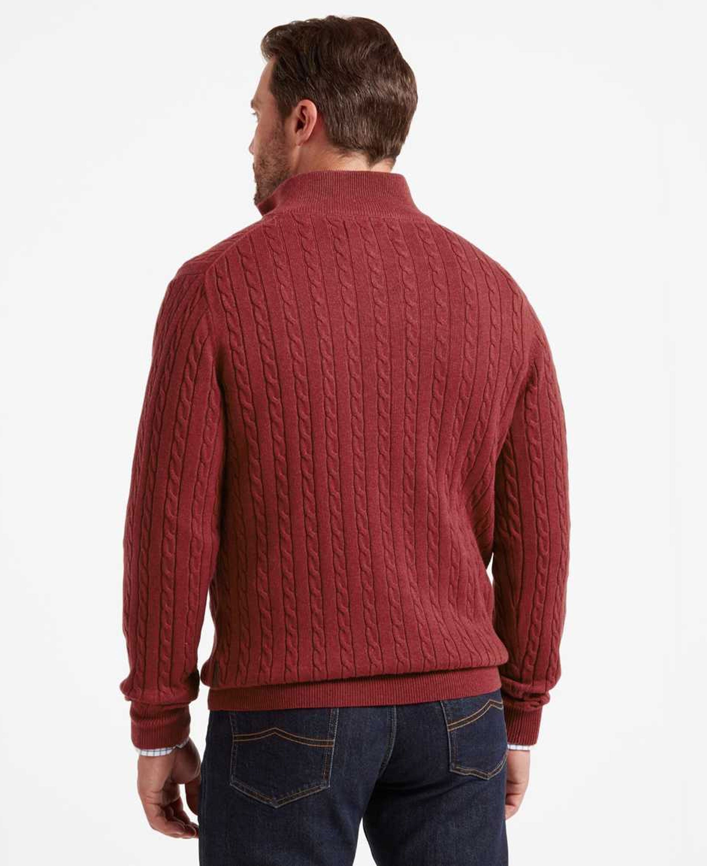 Cotton Cashmere 1/4 Zip Cable Knit Jumper - Chilli