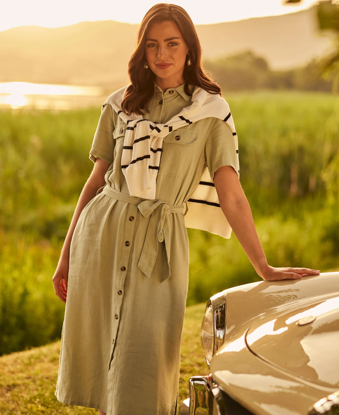 Daisy Linen Dress - Aqua Grey