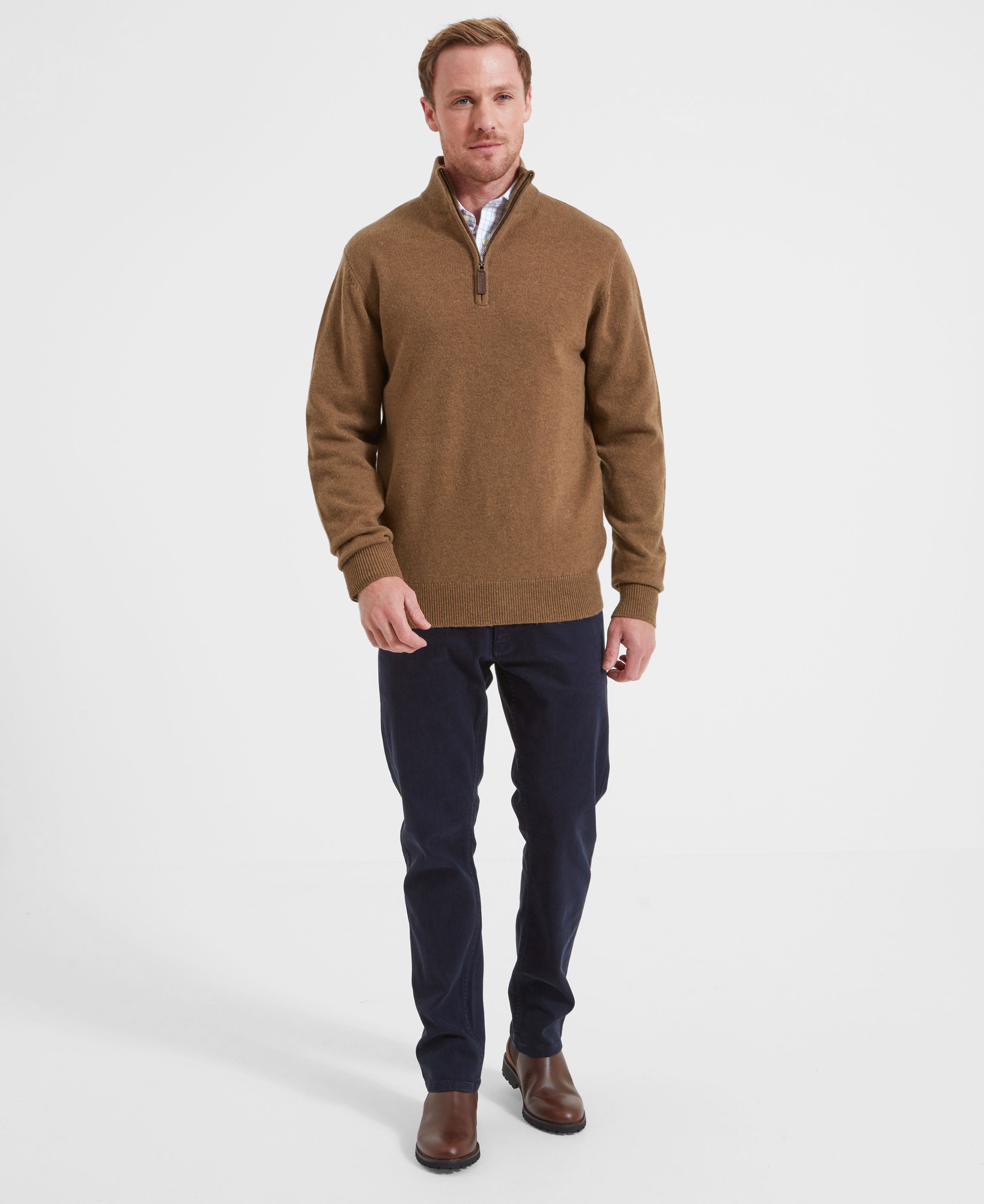 Lambswool 1/4 Zip Jumper - Coffee