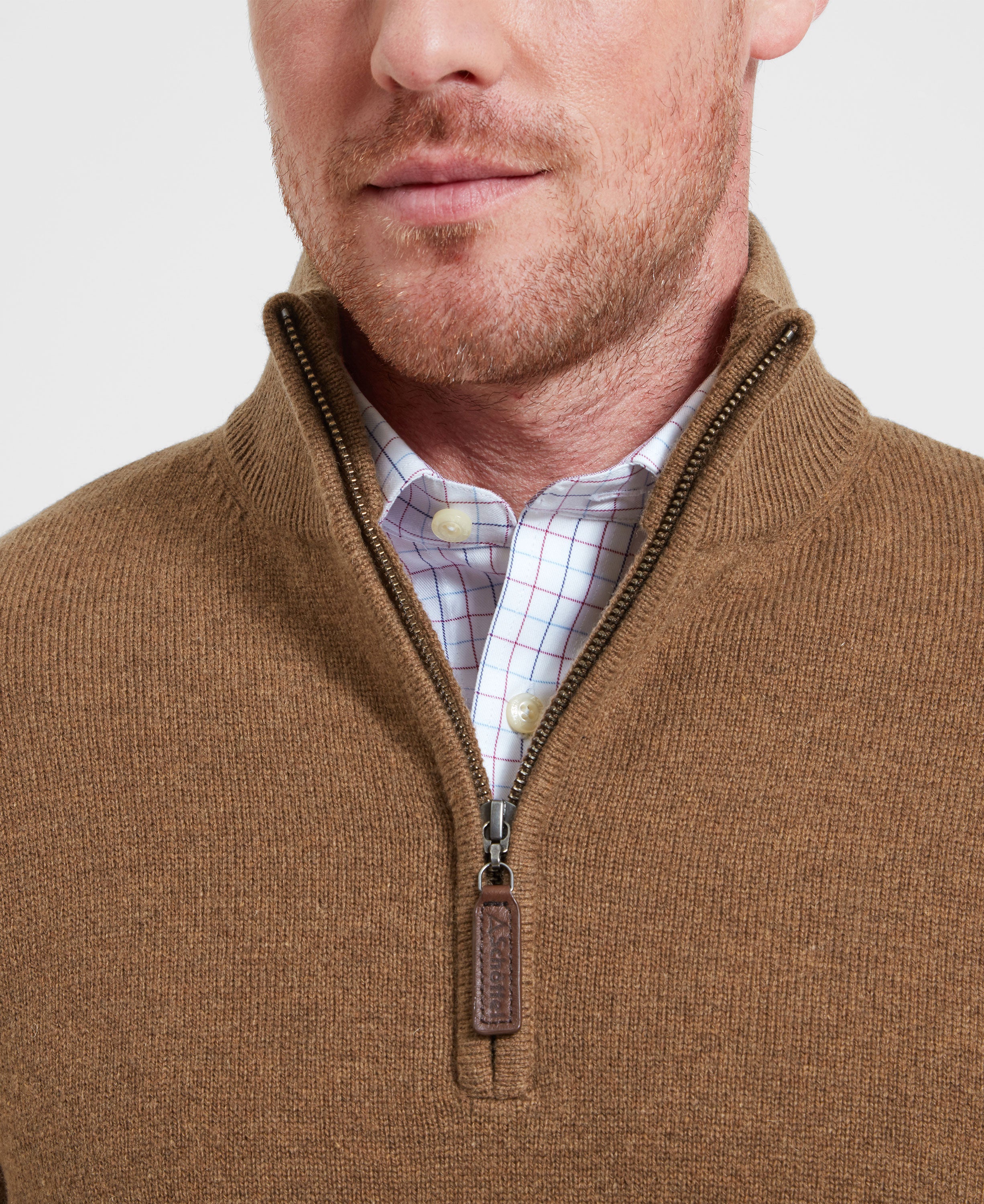 Lambswool 1/4 Zip Jumper - Coffee