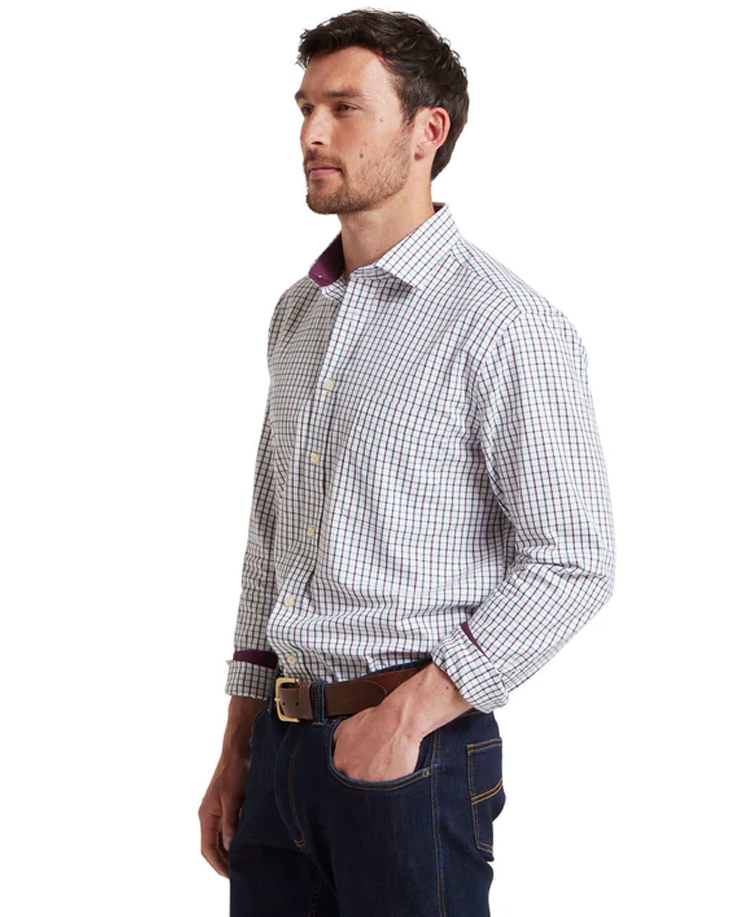 Milton Tailored Shirt - Plum/Botanical Green