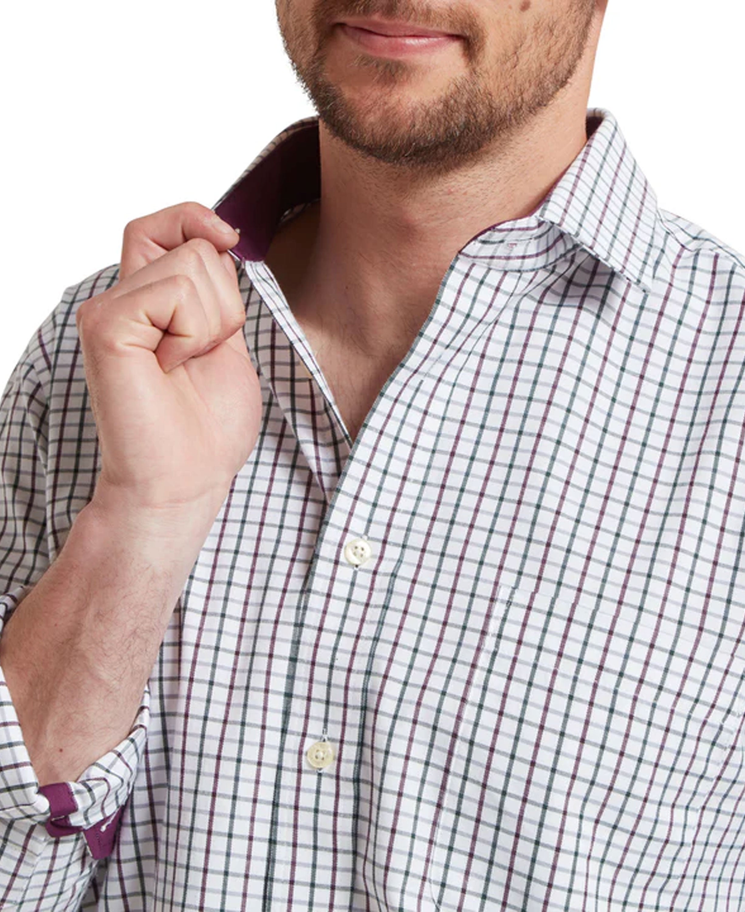Milton Tailored Shirt - Plum/Botanical Green