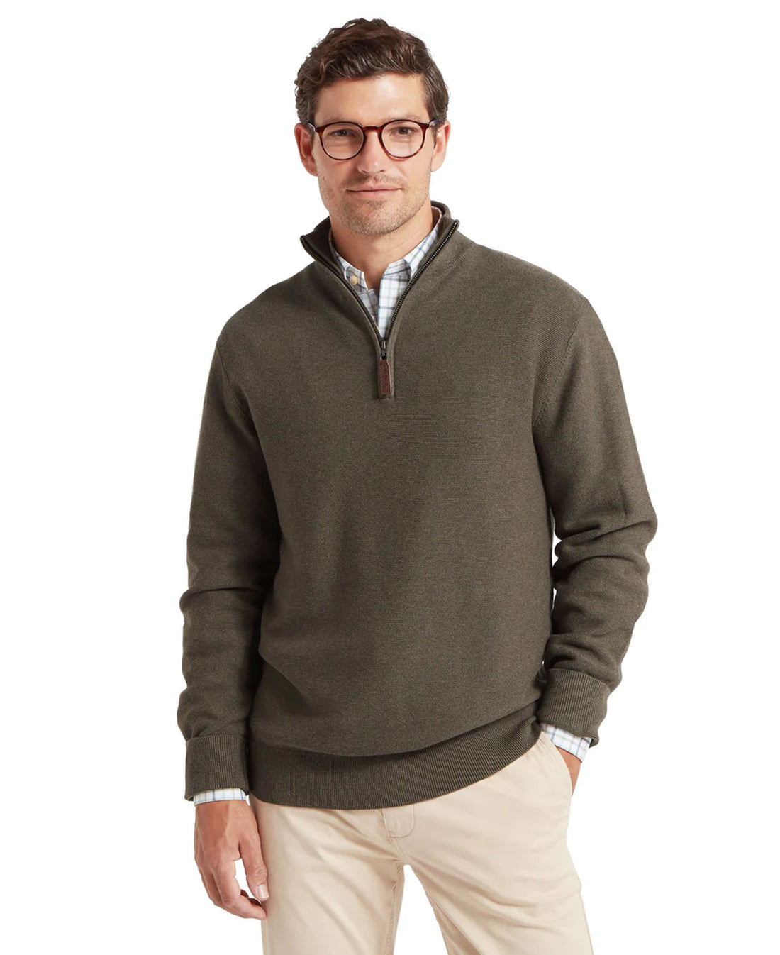 Porthleven 1/4 Zip Jumper - Beetle Green