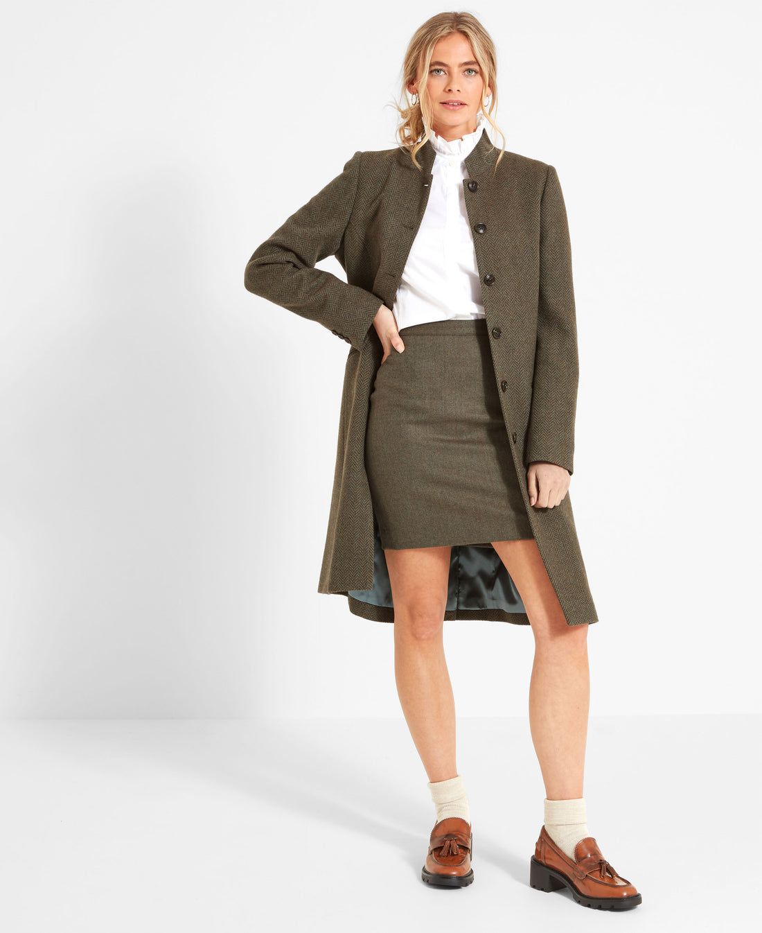 Portree Tweed Jacket - Loden Green Herringbone Tweed