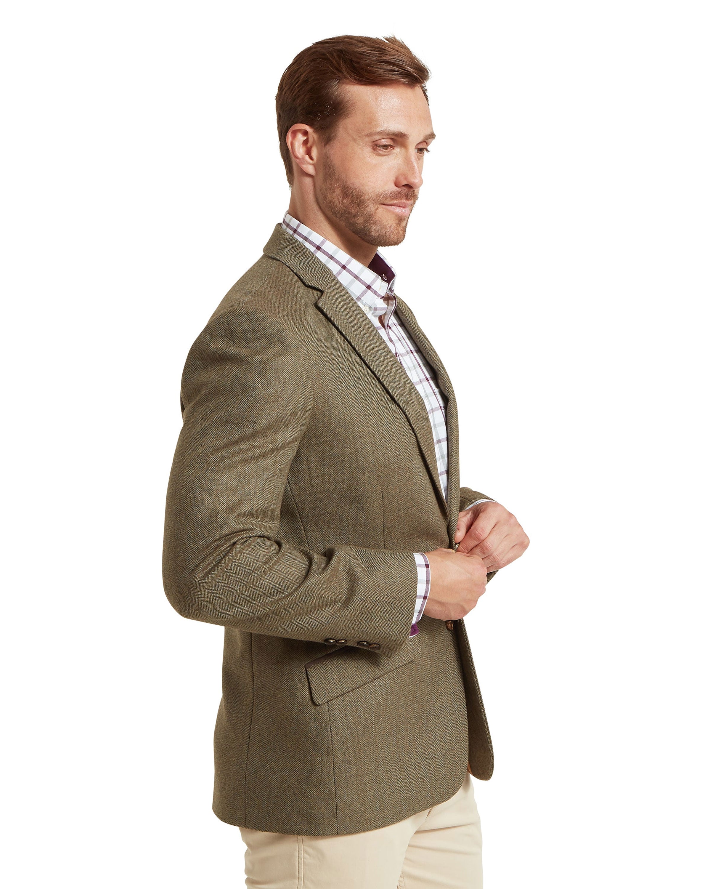 St Andrews Tweed Sports Jacket - Loden Green Herringbone Tweed