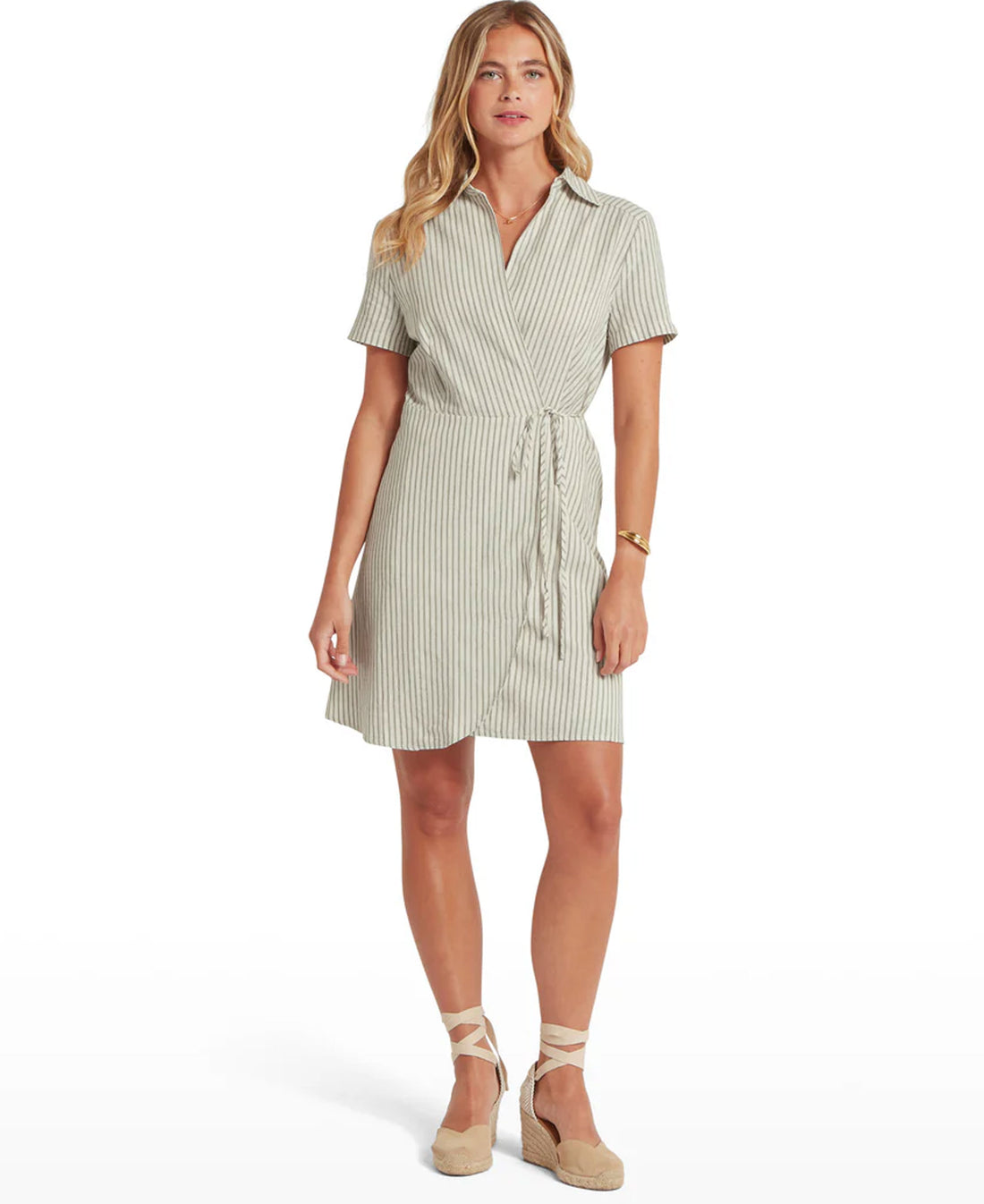 Fleur Linen Dress - Agave Green Stripe