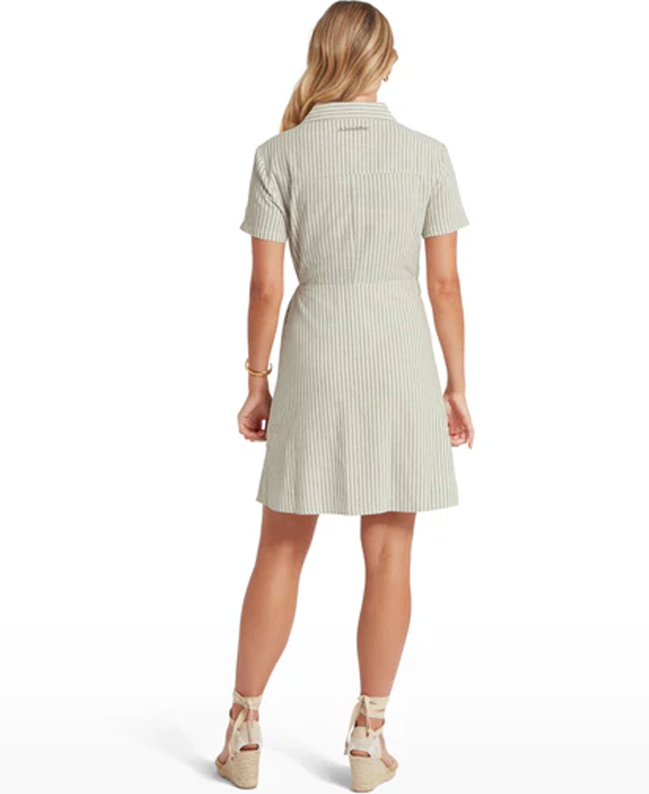 Fleur Linen Dress - Agave Green Stripe