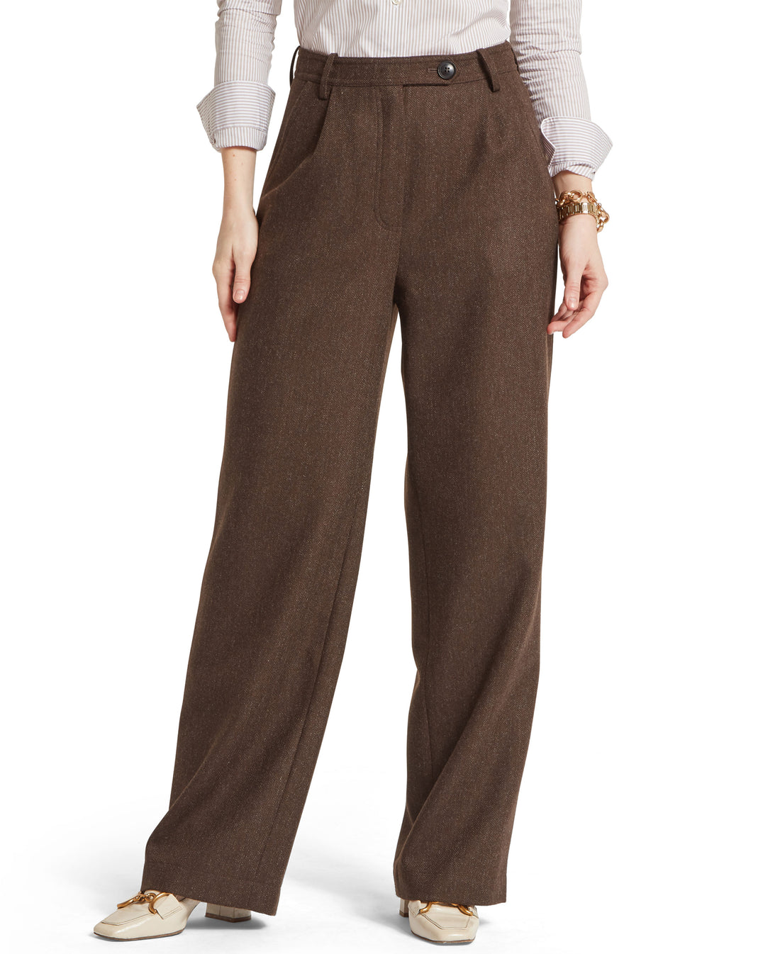 Arabella Tweed Trouser - Chocolate Herringbone Tweed