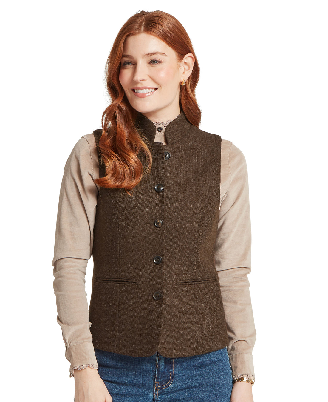 Millport Tweed Nehru Waistcoat - Chocolate Herr Tweed