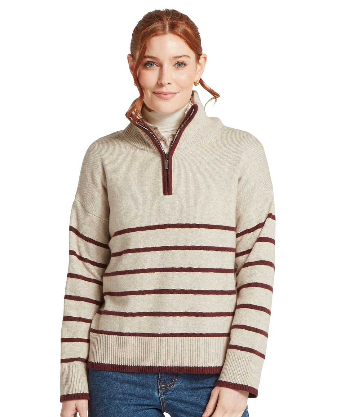 Sandsend 1/4 Jumper - Oatmeal/Port