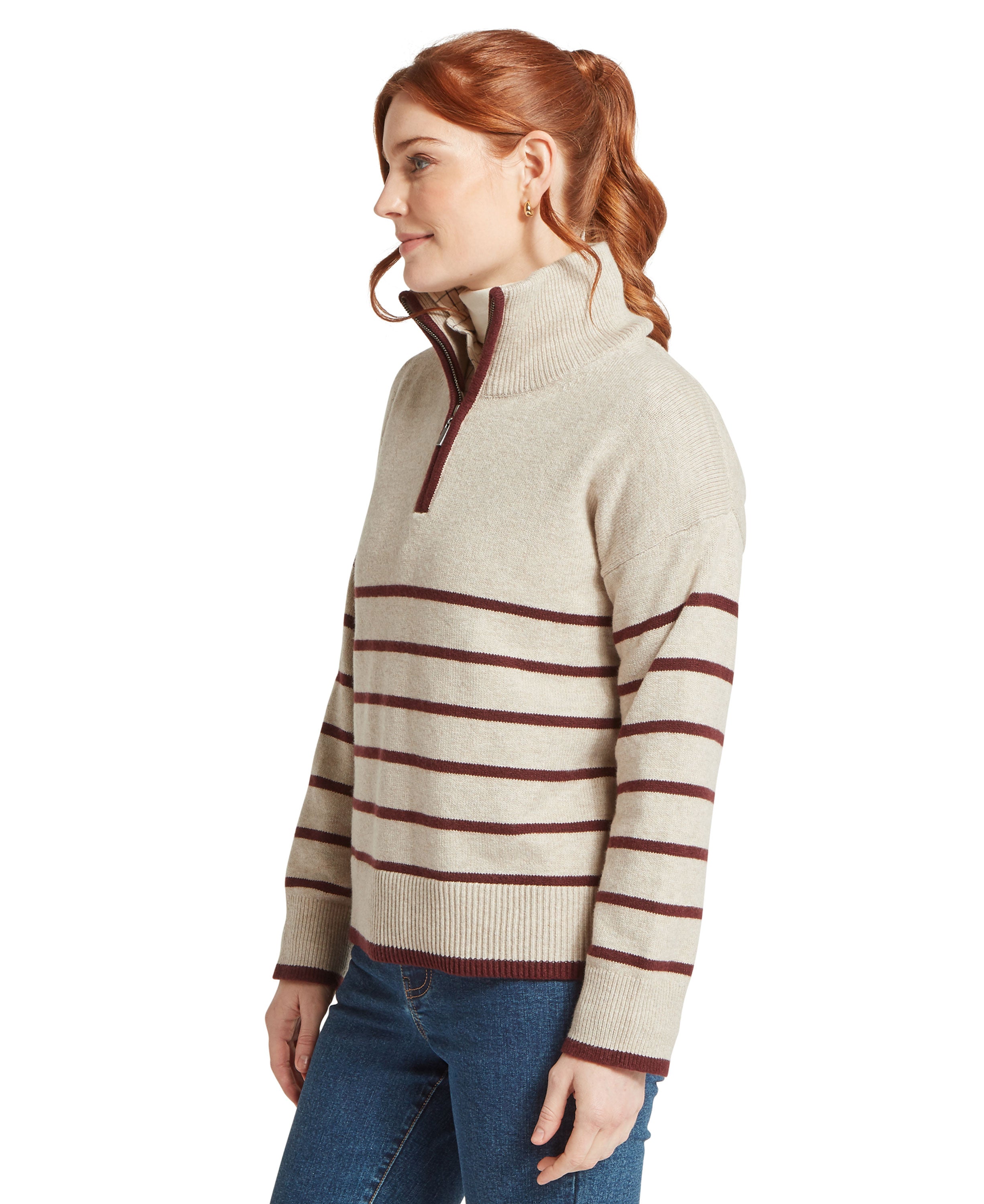 Sandsend 1/4 Jumper - Oatmeal/Port