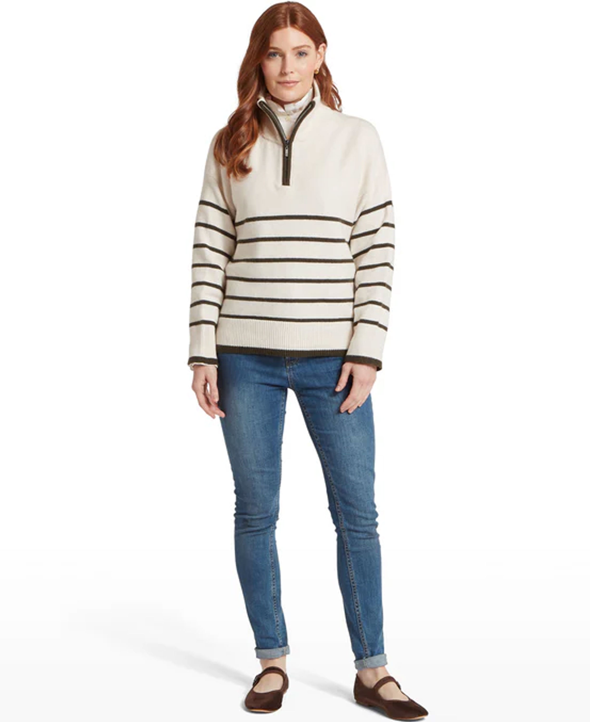 Sandsend 1/4 Zip Jumper - Soft White/Loden