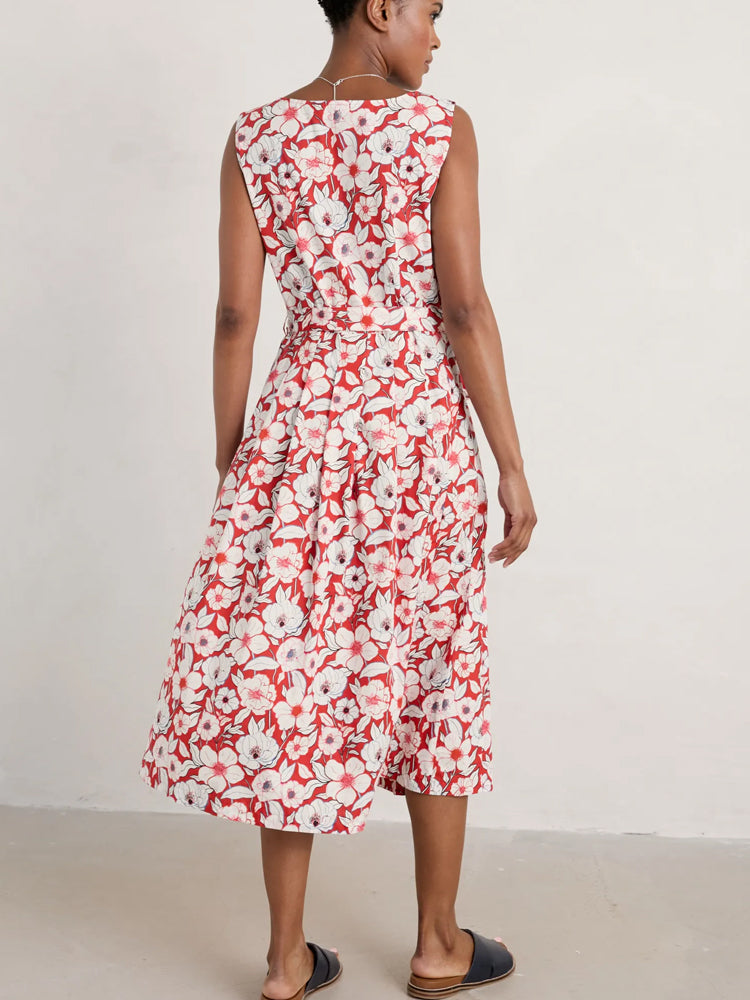 Belle Dress - Bold Camellia Red Kelp