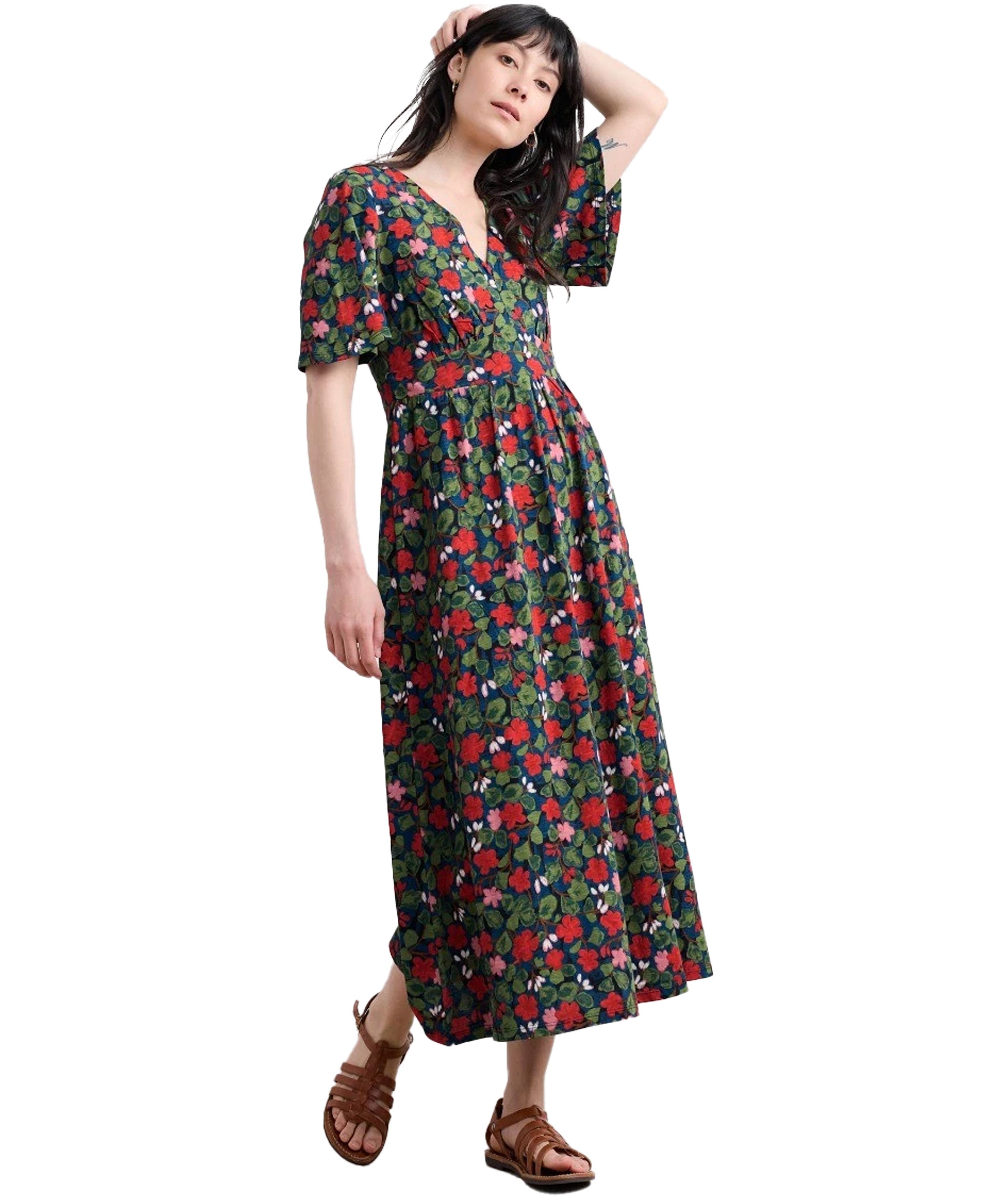 Chateaux Half Sleeve Maxi Dress - Houseplant Maritime